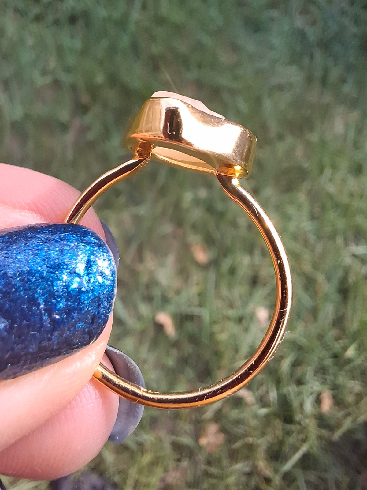 Libyan Desert Glass Ring, 14K GOLD Plated, size large R, Tektite (Ref: LR76)