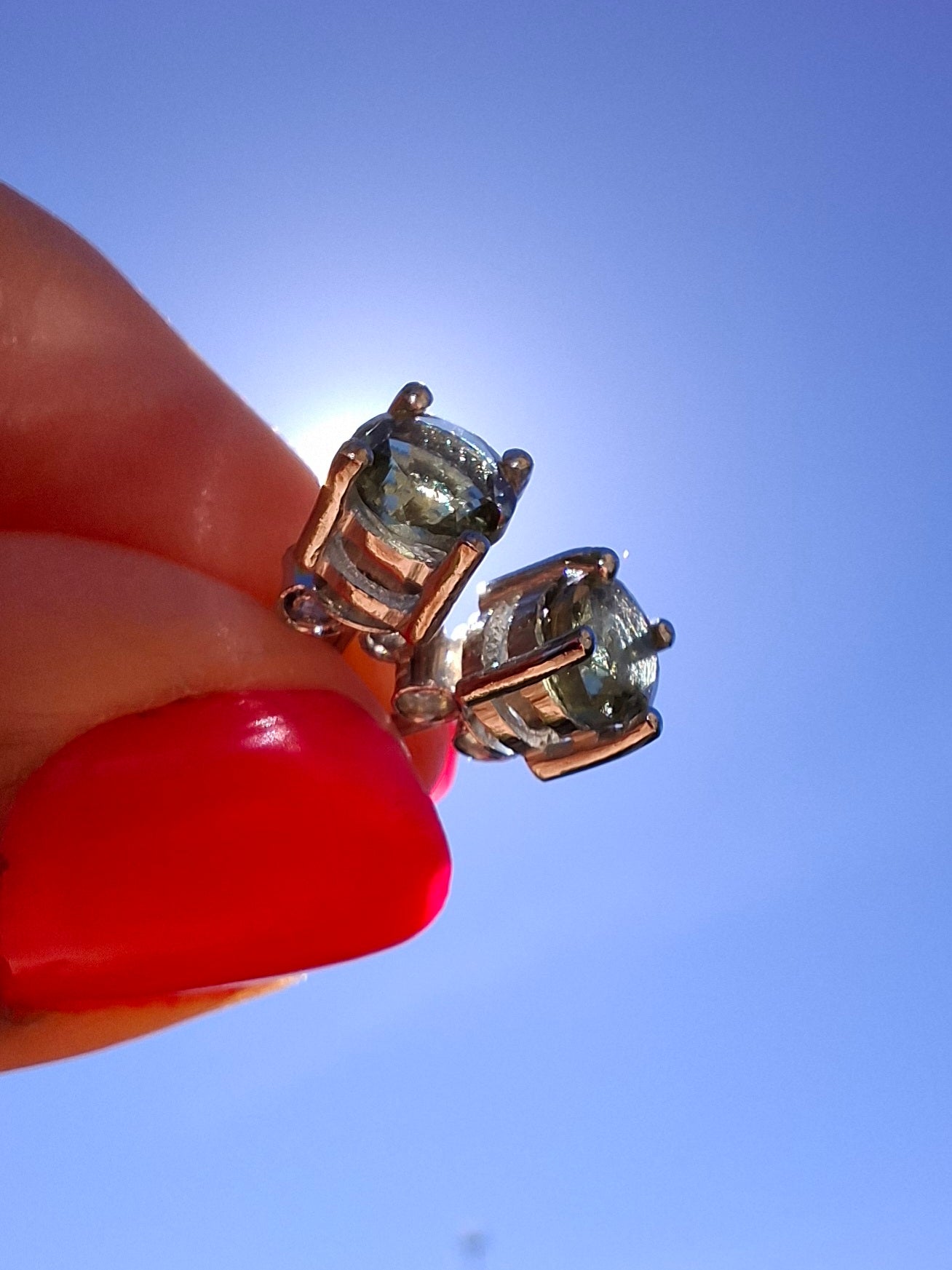 Moldavite (faceted) 5mm STUD EARRINGS, 925 Silver, Tektite (Ref: Pair43)