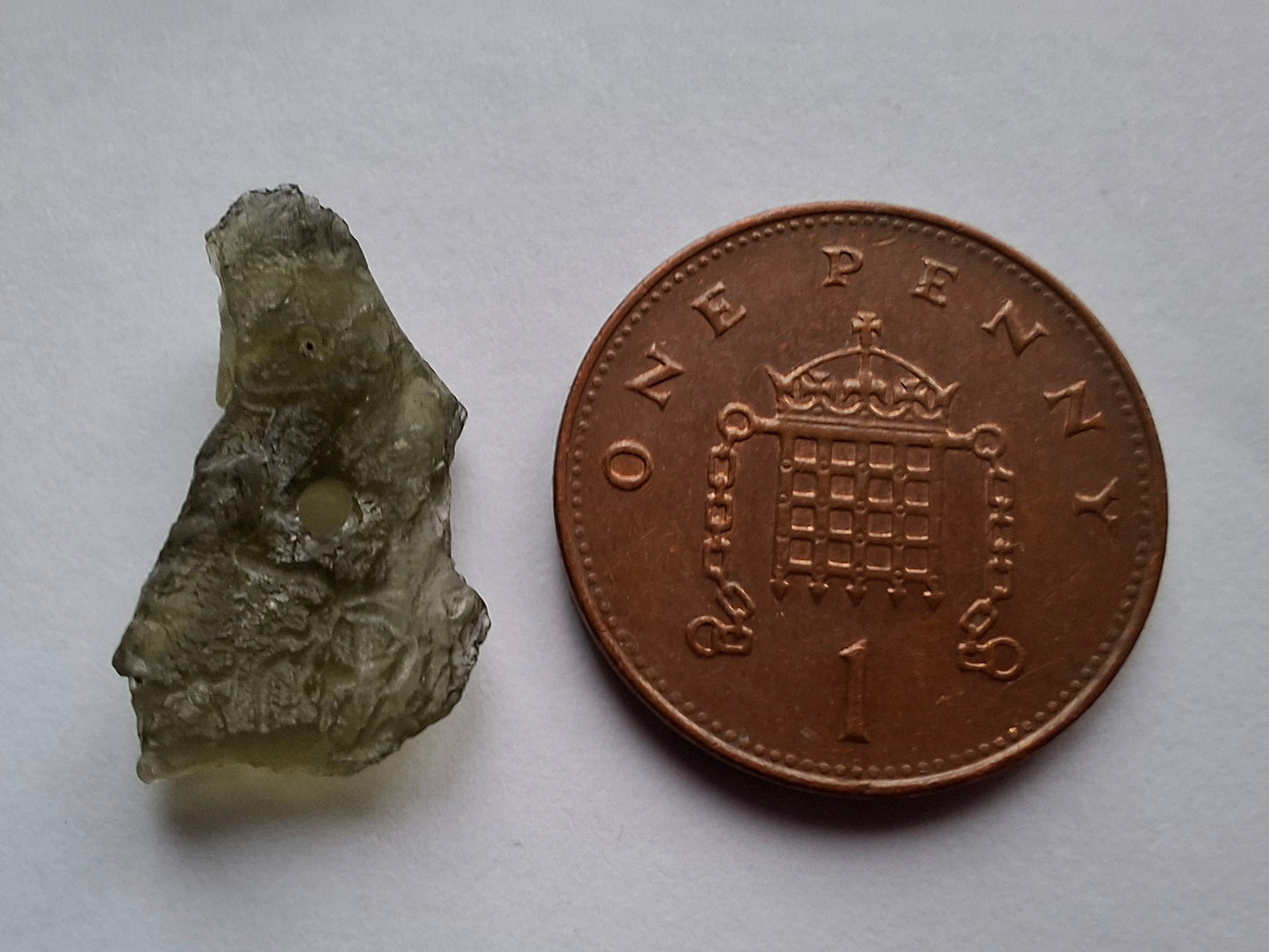 DRILLED, Moldavite Piece, 0.90g, Tektite (Ref: D14)