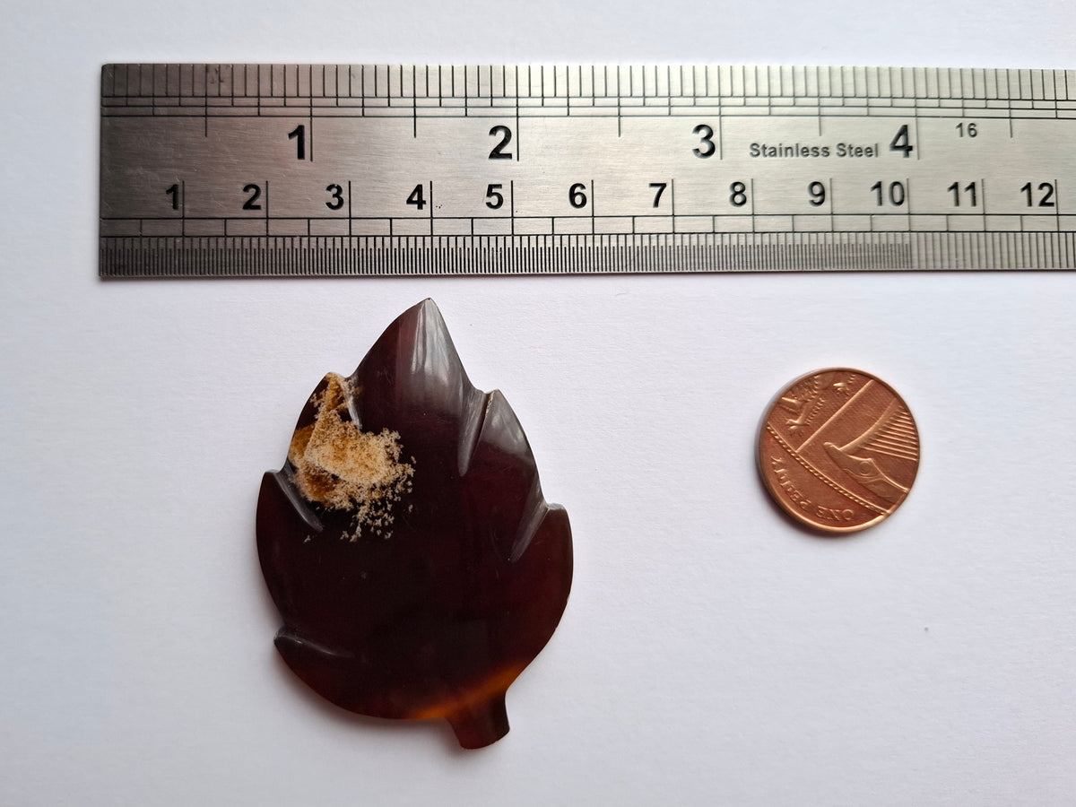 Red Amber Leaf Carving, 7.65g, Fossil (Ref: Leaf9)