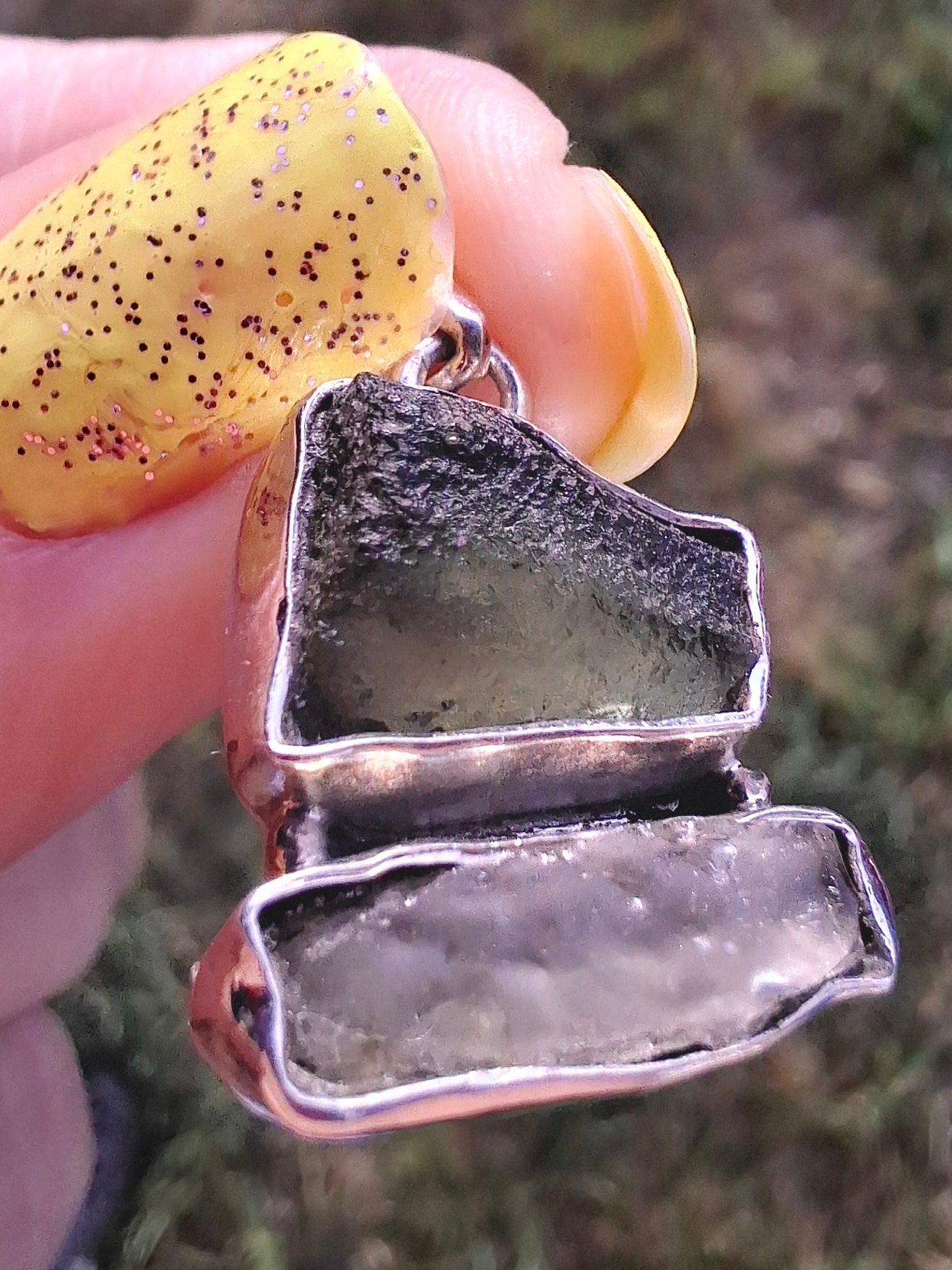 Moldavite & Libyan Desert Glass Pendant, 925 Silver, Tektite (Ref: MLP6)