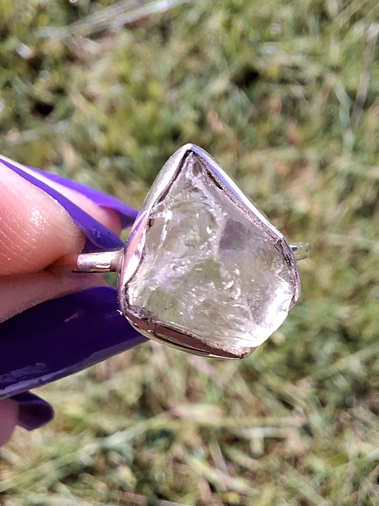 Libyan Desert Glass Ring, size large S, 925 Silver, Tektite (Ref: LR46)