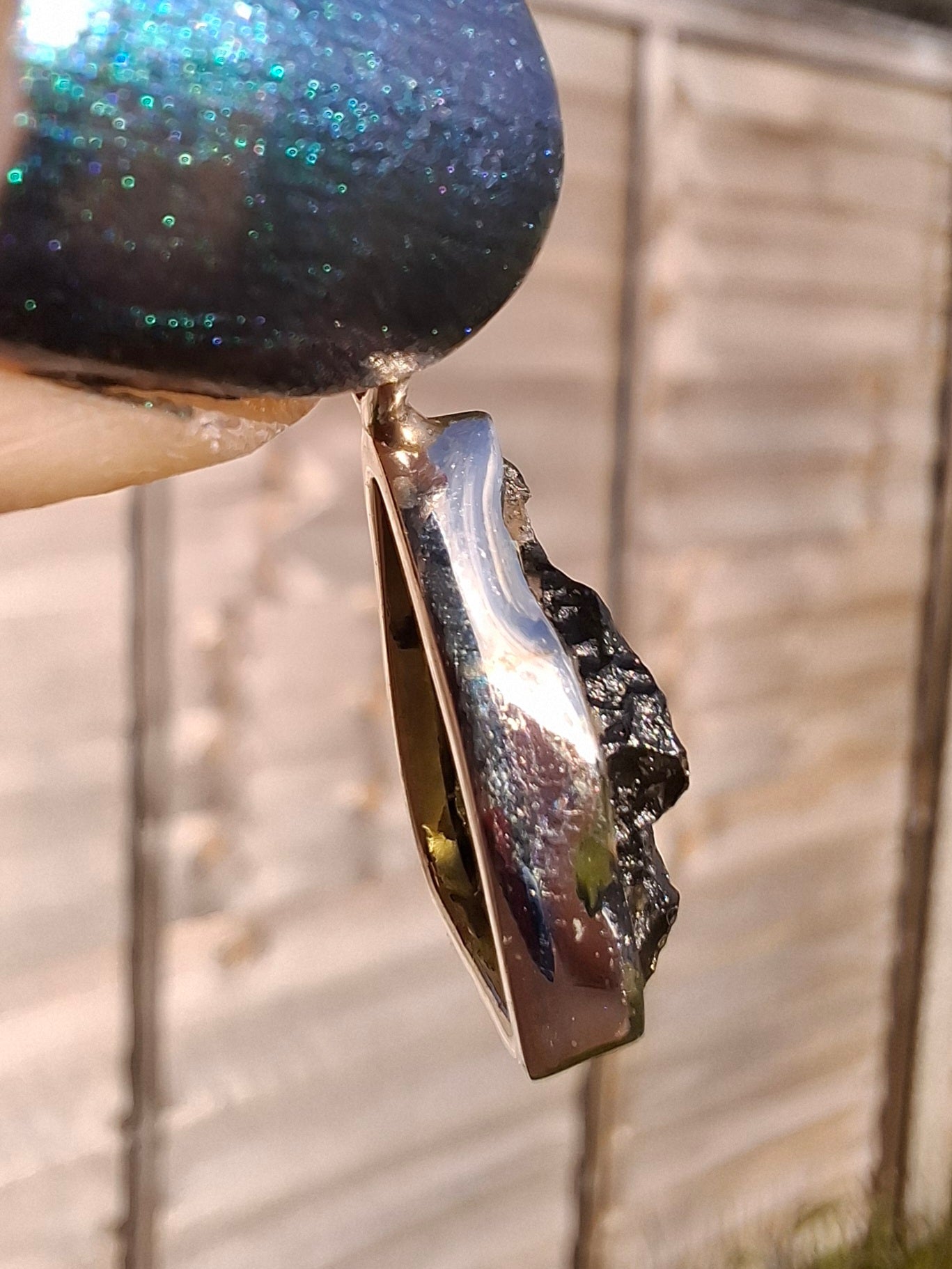 Moldavite Pendant, 925 Silver, Tektite (Ref: P12)