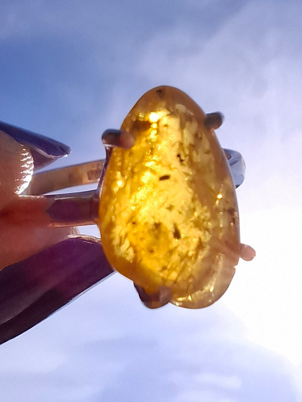 Baltic Amber Ring, size N. 925 Silver, Fossil (Ref: AR7)