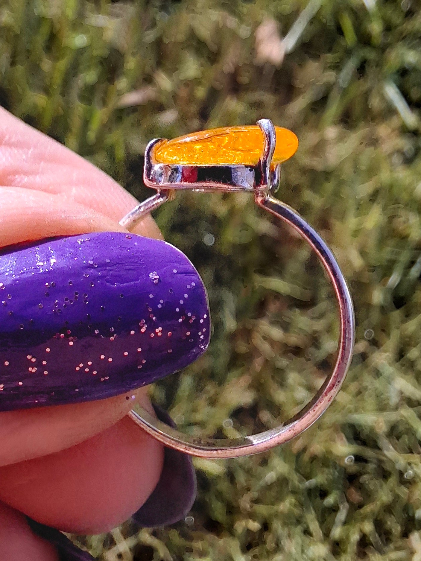 Baltic Amber Ring, size large R, 925 Silver, Fossil (Ref: AR17)