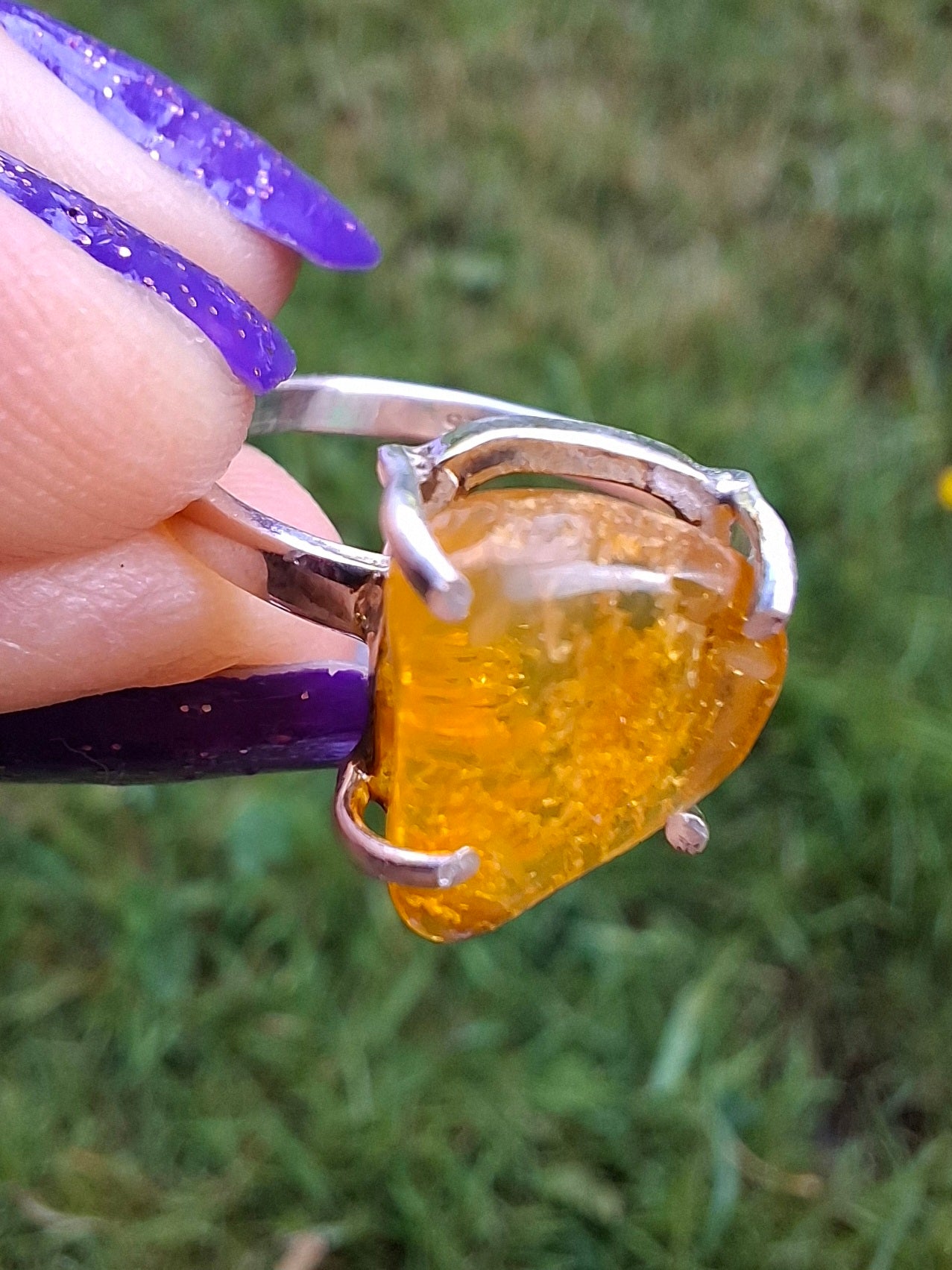 Baltic Amber Ring, size large M, 925 Silver, Fossil (Ref: AR6)