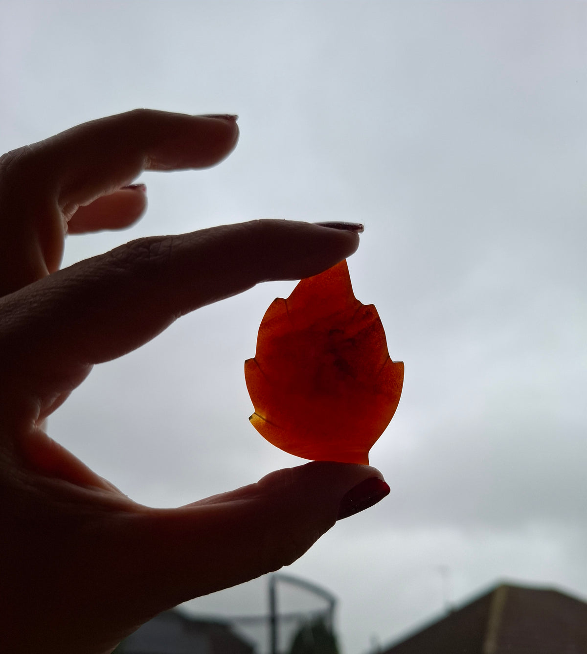 Red Amber Leaf Carving, 7.69g, Fossil (Ref: Leaf5)