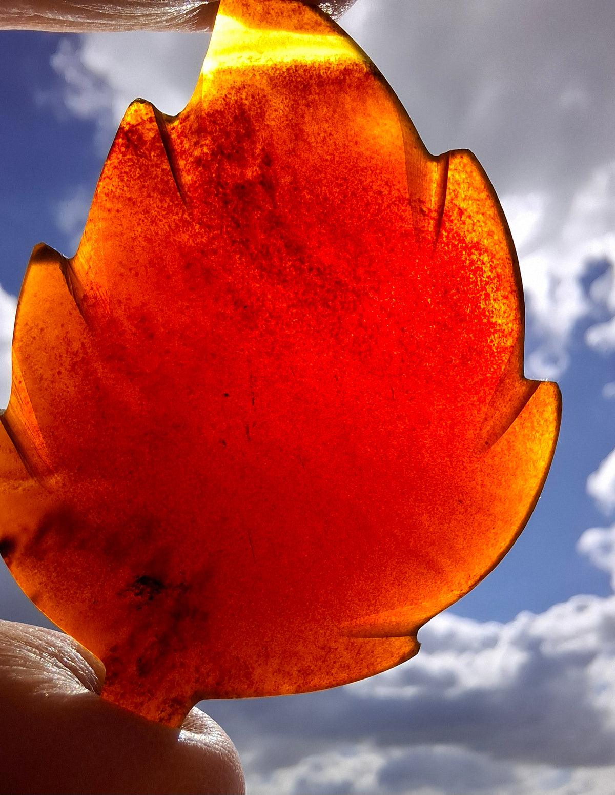 Red Amber Leaf Carving, 7.89g, Fossil (Ref: Leaf4)