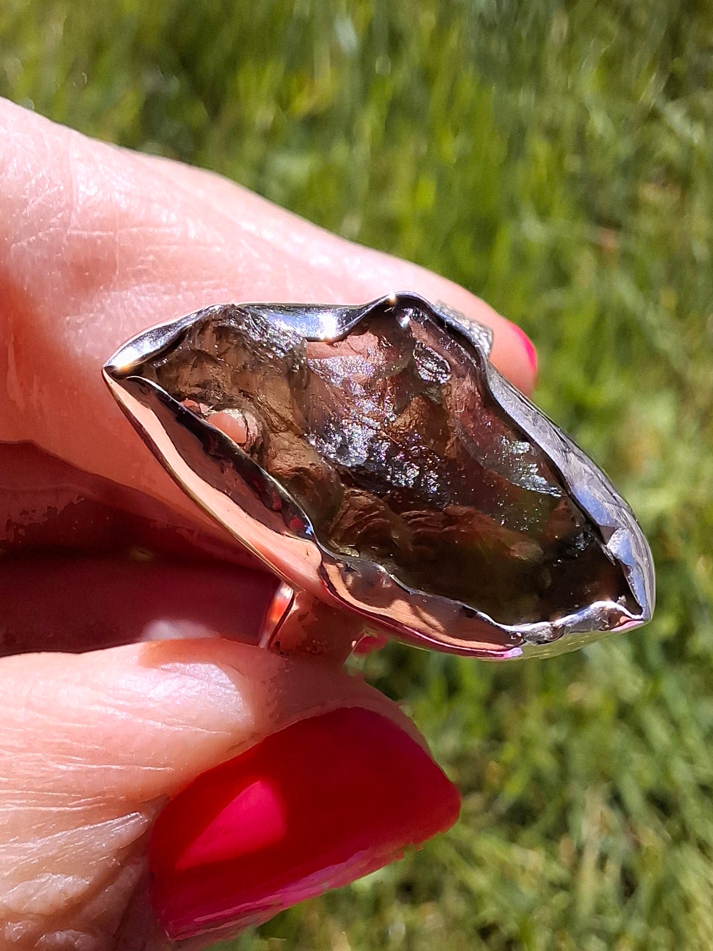 Moldavite Ring, size small U, 925 silver, Tektite (Ref: R321)