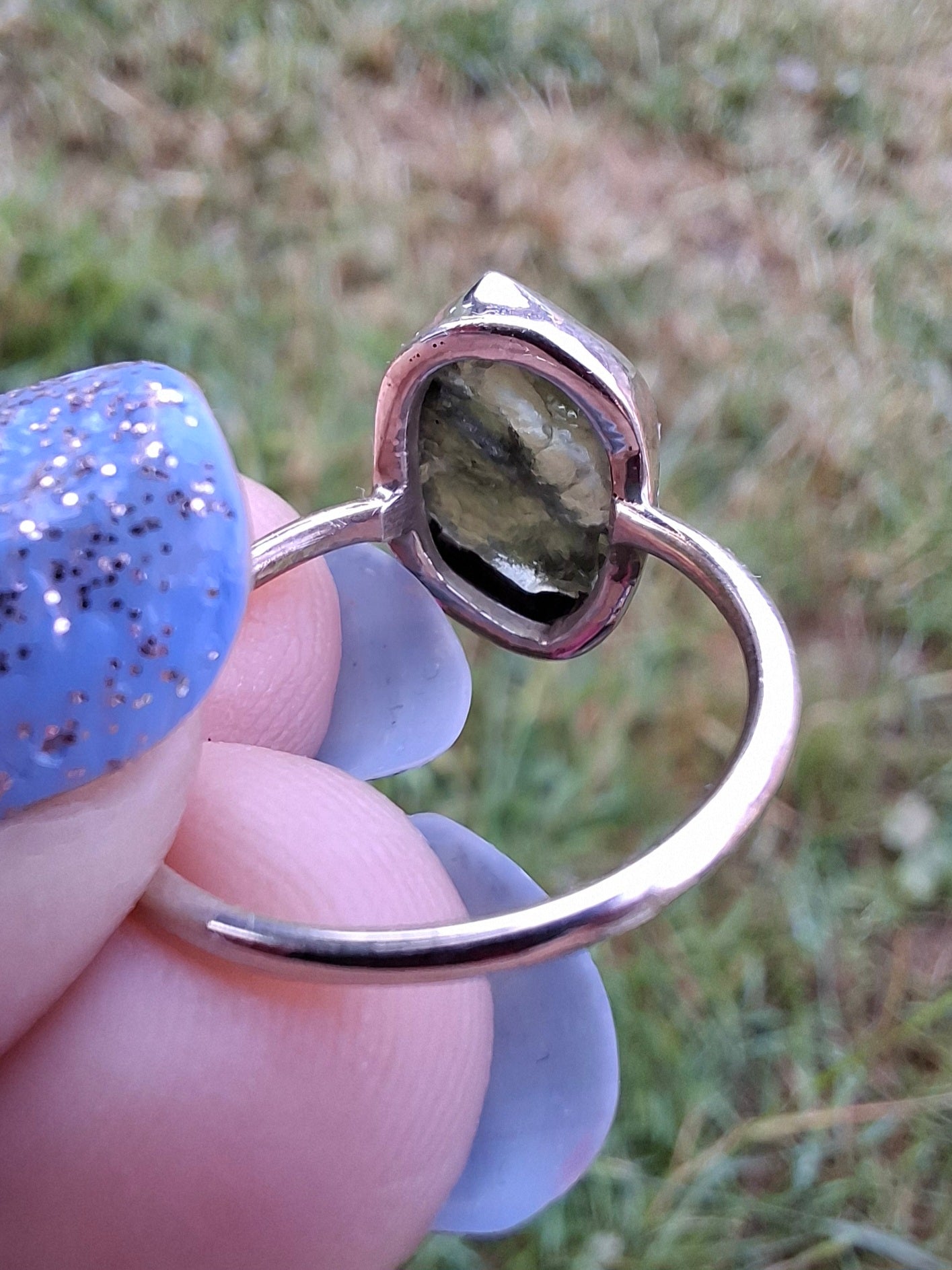 Moldavite Ring, size M, 925 Silver, Tektite (Ref: R22)