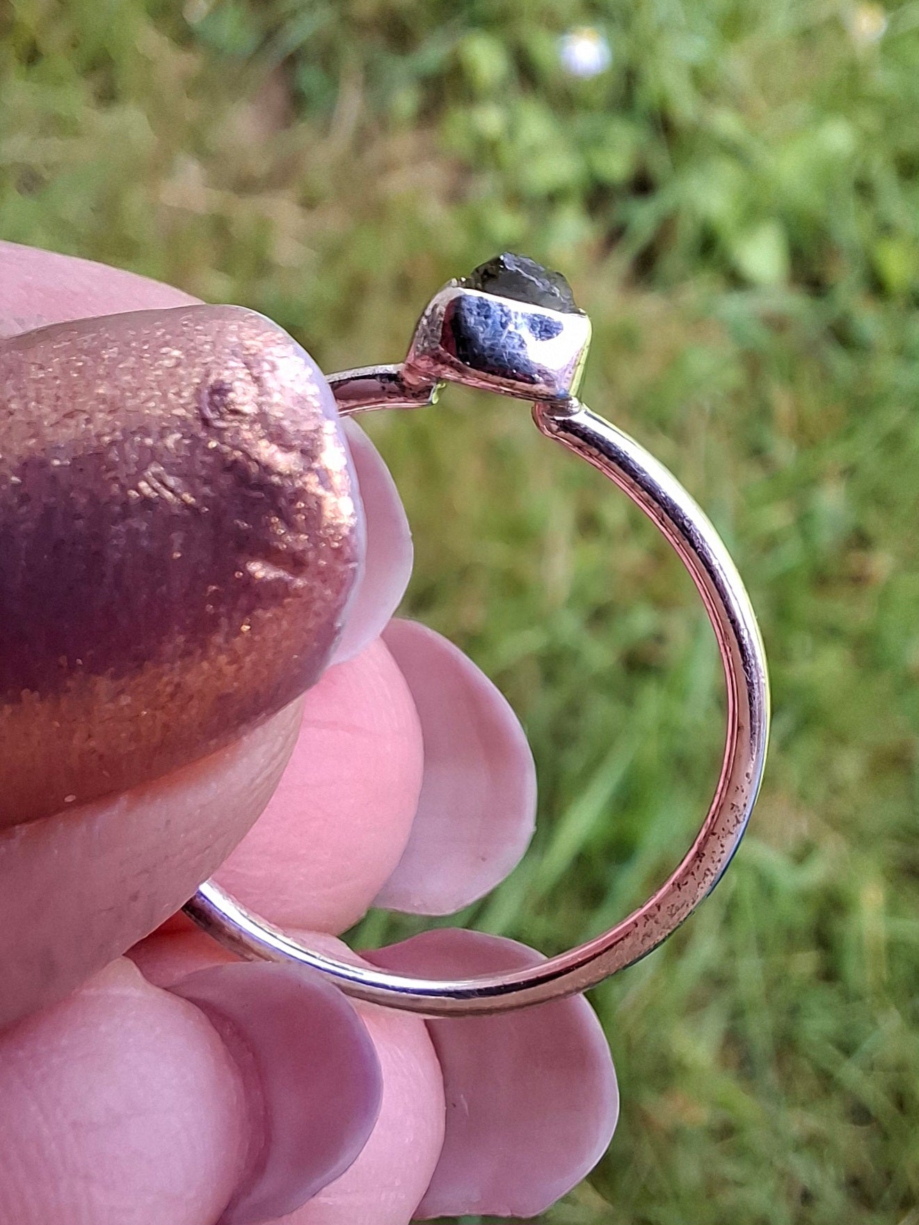 Moldavite Ring, size large O/small P, 925 Silver, Tektite (Ref: R41)