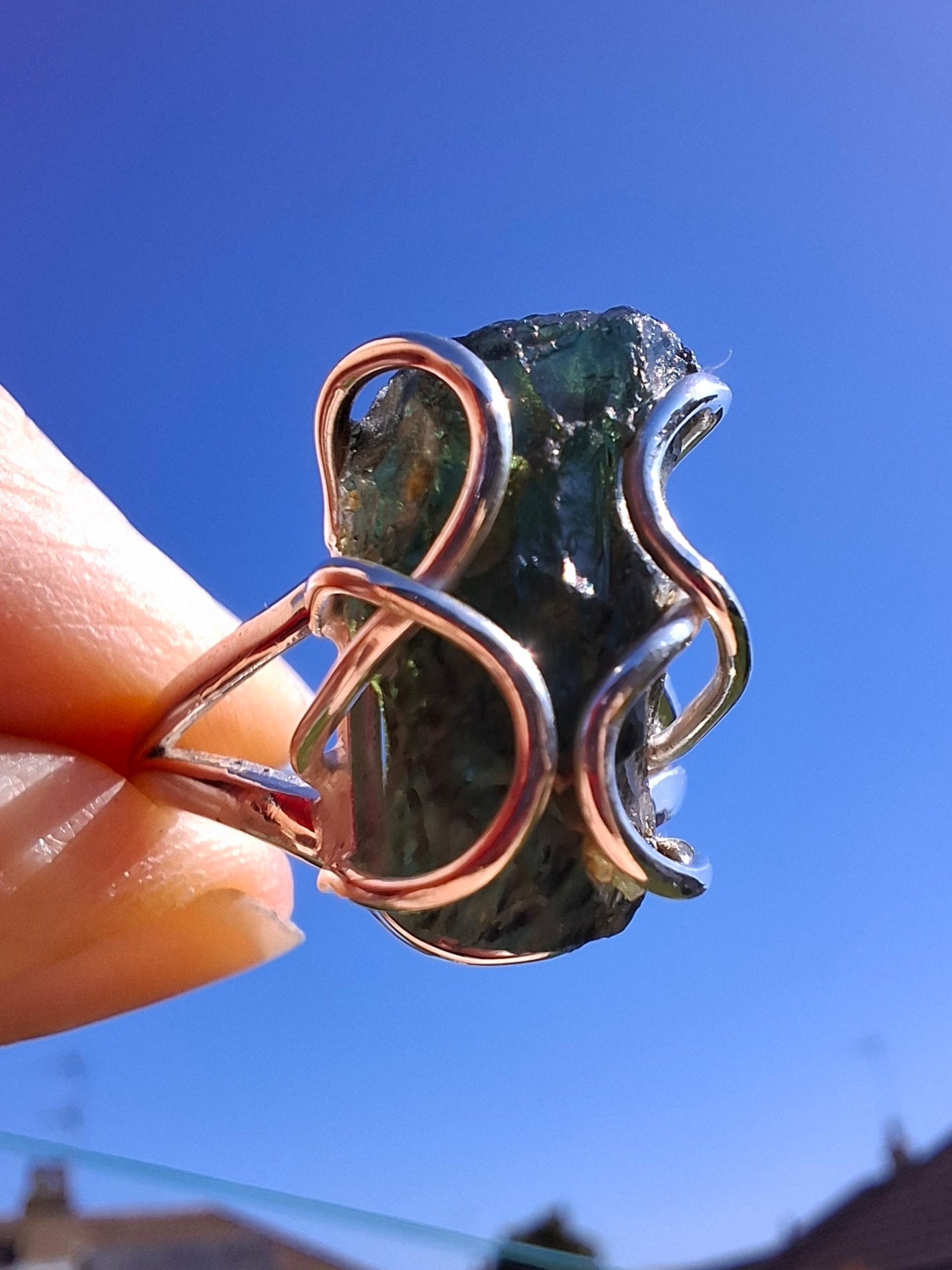 Moldavite Ring, size O, 925 Silver, Tektite (Ref: R9)