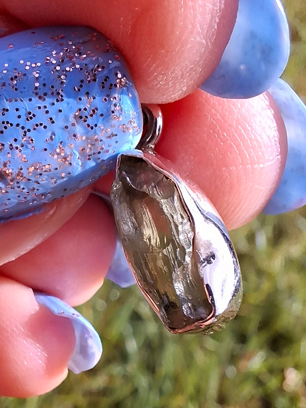 Moldavite Pendant, 925 Silver, Tektite (Ref: P48)