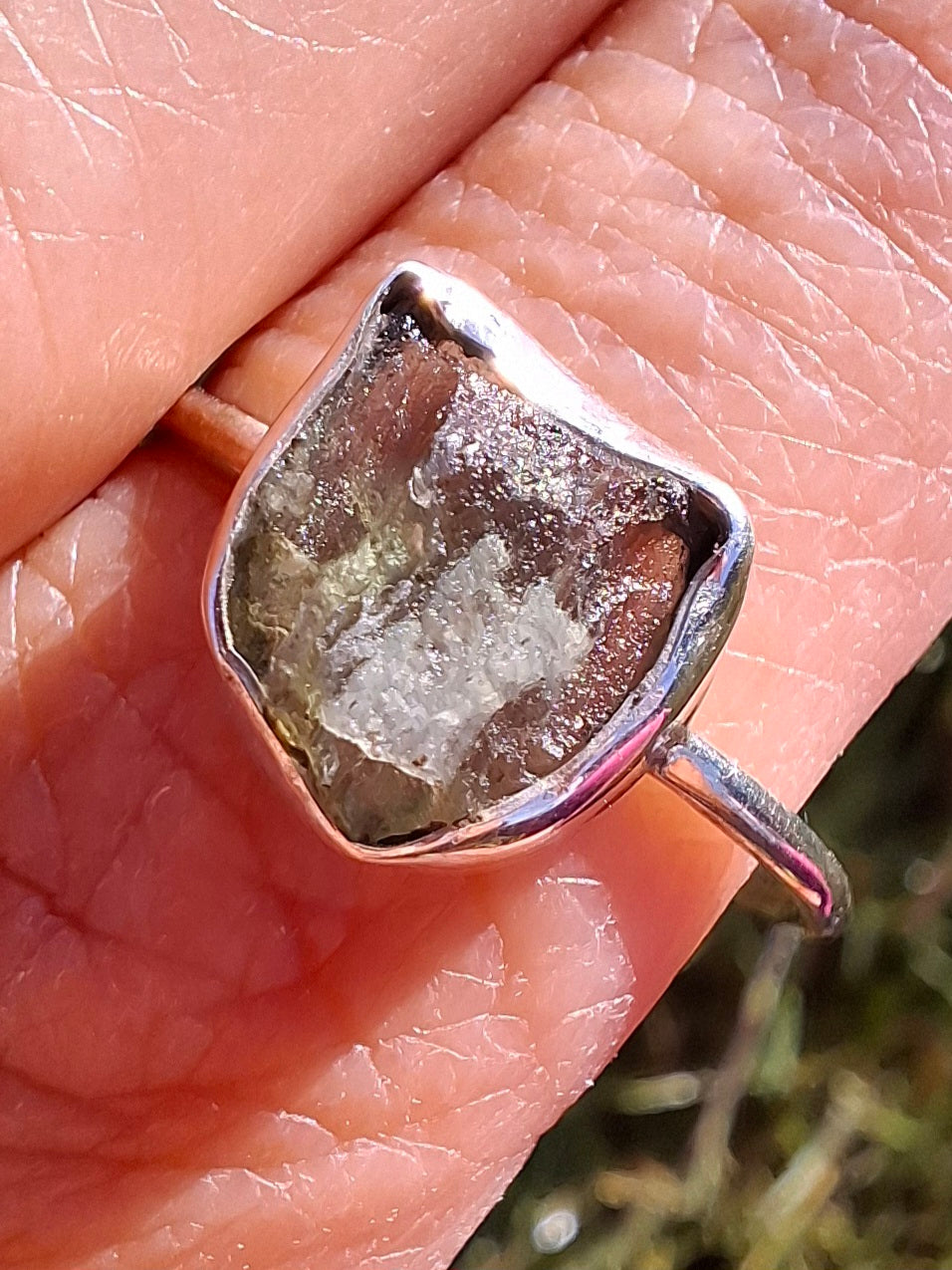 Moldavite Ring, size small U, 925 Silver, Tektite (Ref: R29)