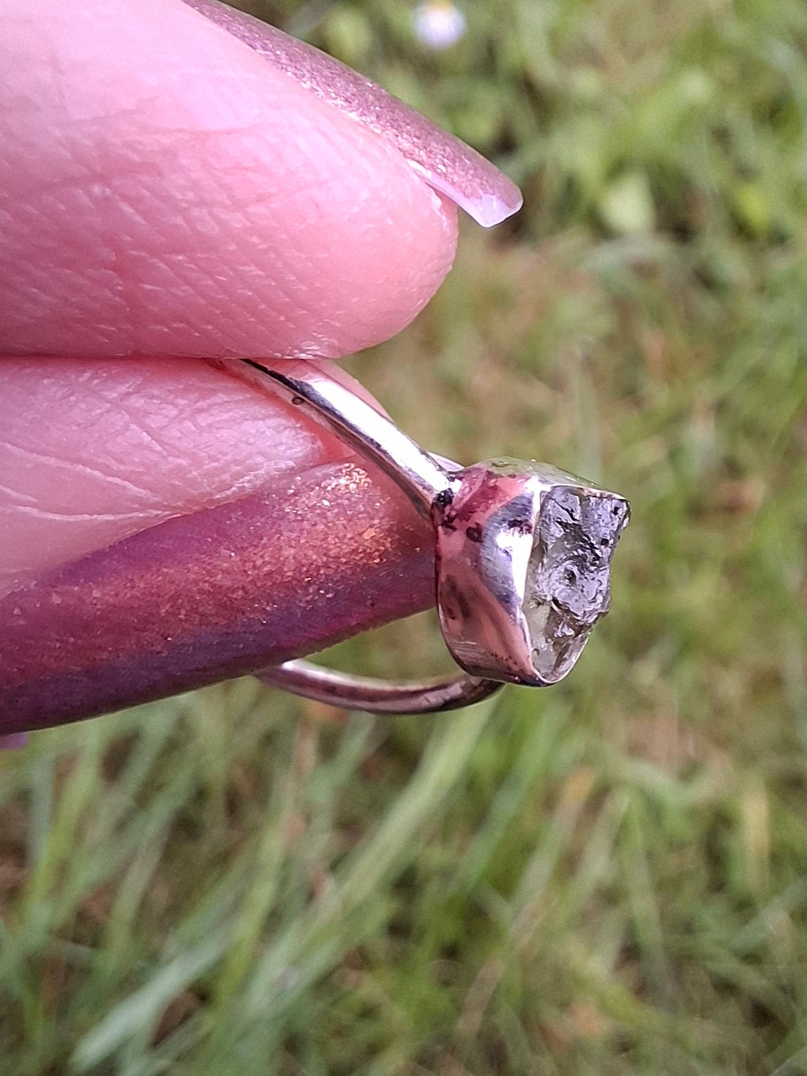 Moldavite Ring, size R, 925 Silver, Tektite (Ref: R64)