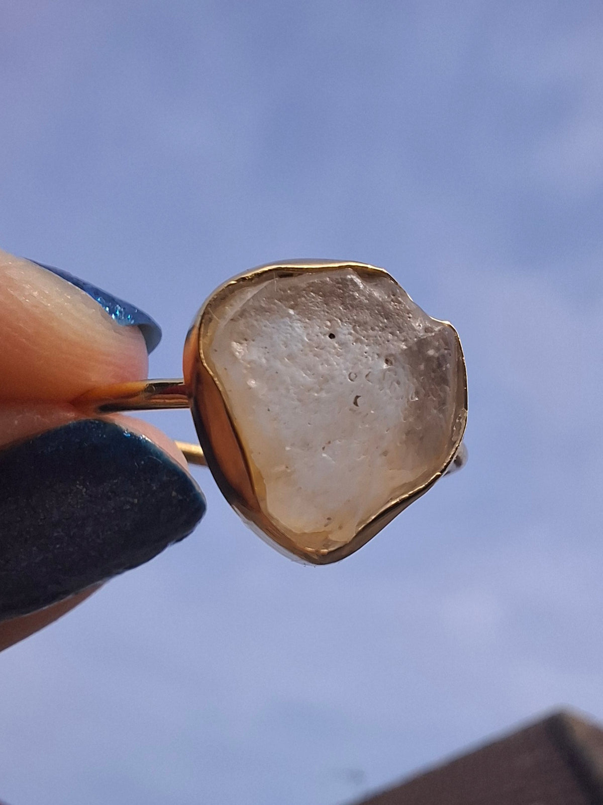 Libyan Desert Glass Ring, 14K GOLD Plated, size large R, Tektite (Ref: LR76)