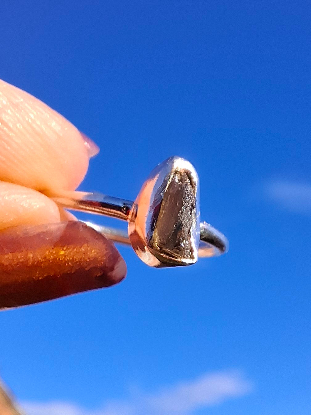 Moldavite Ring, size large K/small L, 925 Silver, Tektite (Ref: R58)
