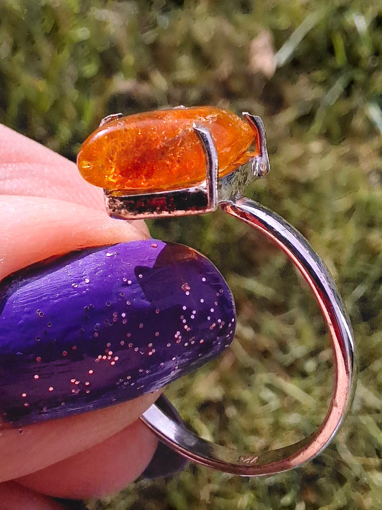 Baltic Amber Ring, size large T/small U, 925 Silver, Fossil (Ref: AR19)