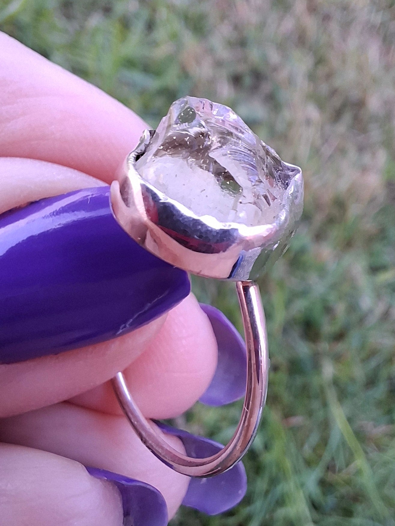 Libyan Desert Glass Ring, size large S/small T, 925 Silver, Tektite (Ref: LR47)