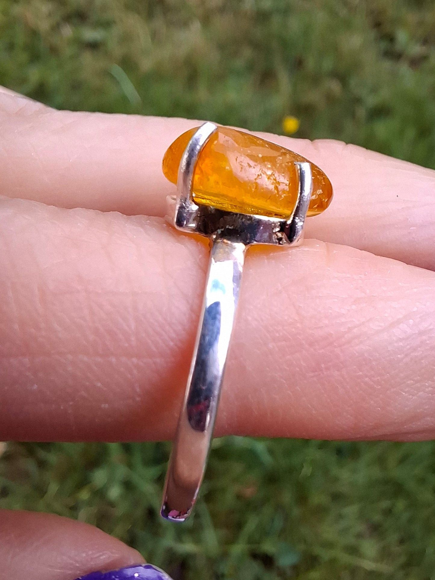 Baltic Amber Ring, size large O, 925 Silver, Fossil (Ref: AR12)