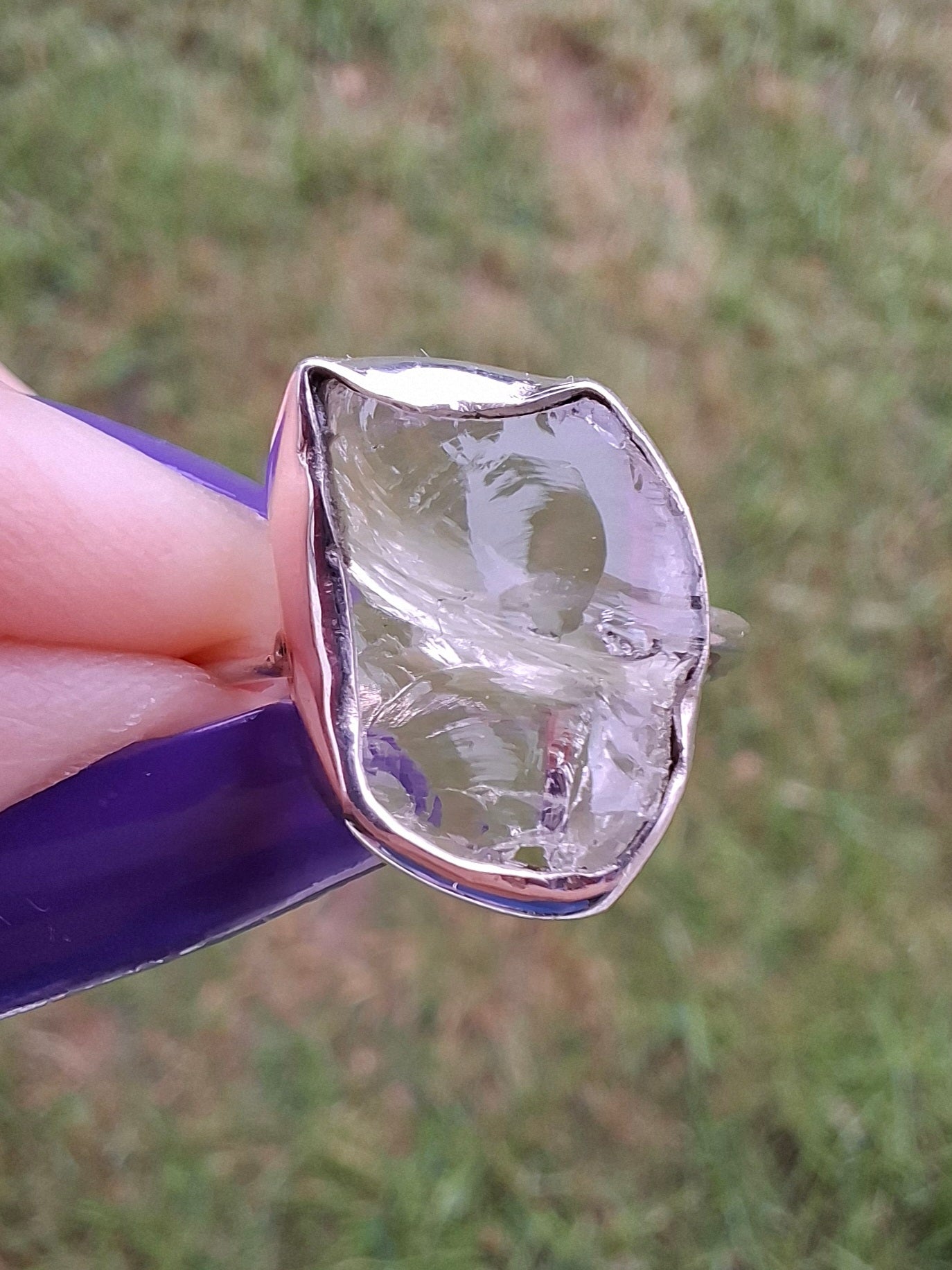 Libyan Desert Glass Ring, size large P, 925 Silver, Tektite (Ref: LR29)