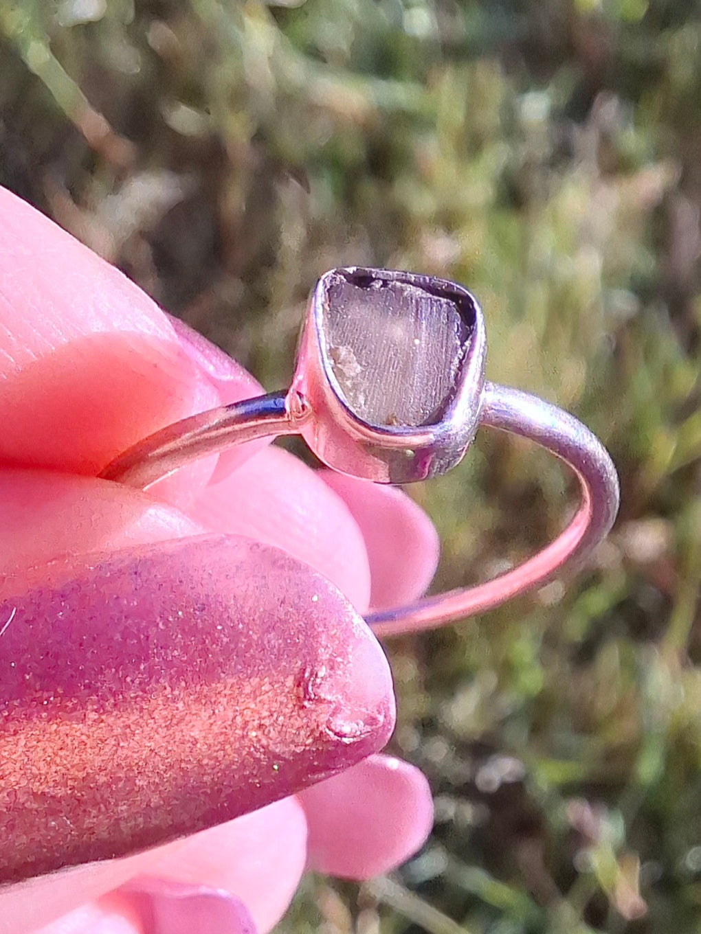 Moldavite Ring, size small L, 925 Silver, Tektite (Ref: R63)