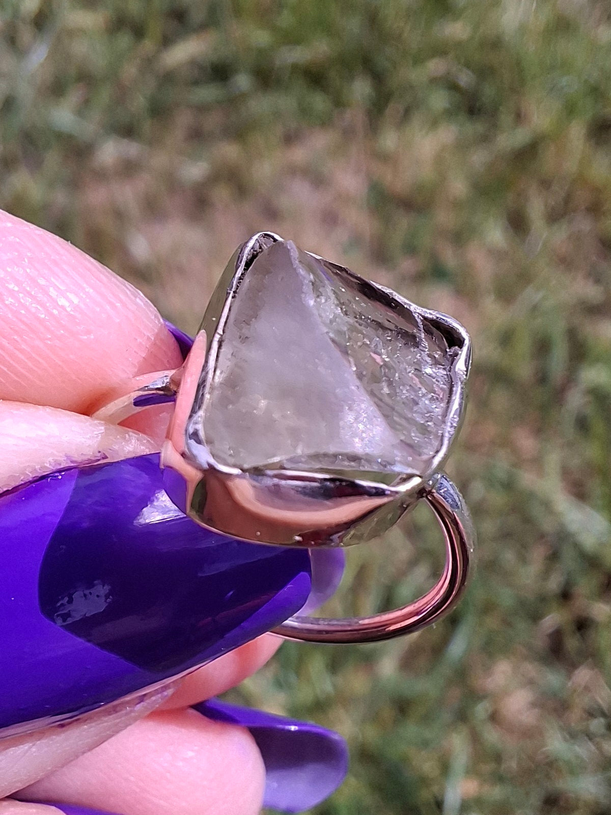 Libyan Desert Glass Ring, size small L, 925 Silver, Tektite (Ref: LR14)