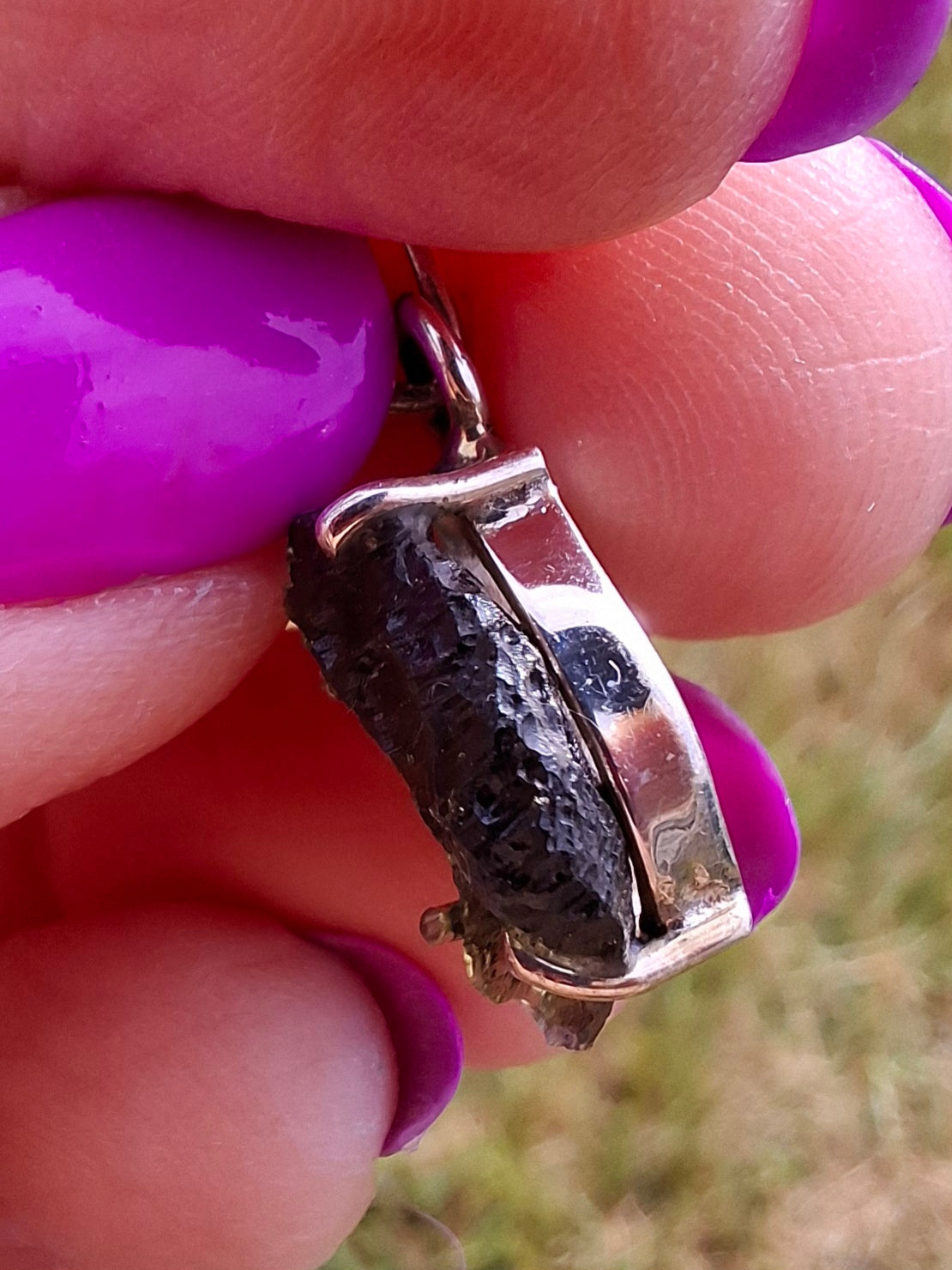 Moldavite Claw Pendant, 925 Silver, Tektite (Ref: P27)
