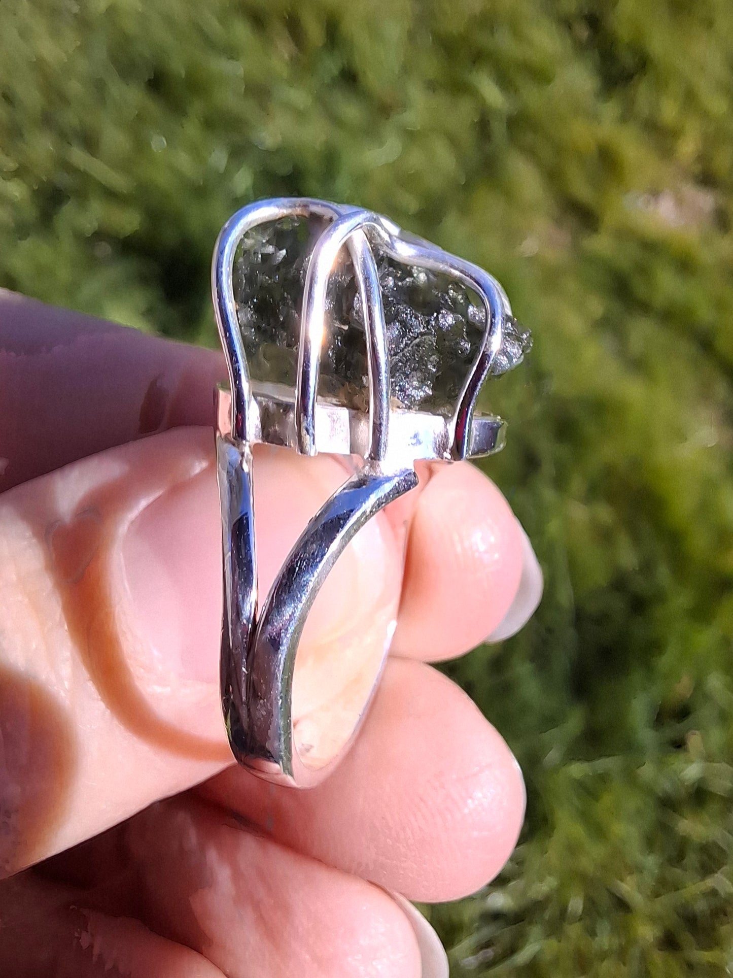 Moldavite Ring, size O, 925 Silver, Tektite (Ref: R7)