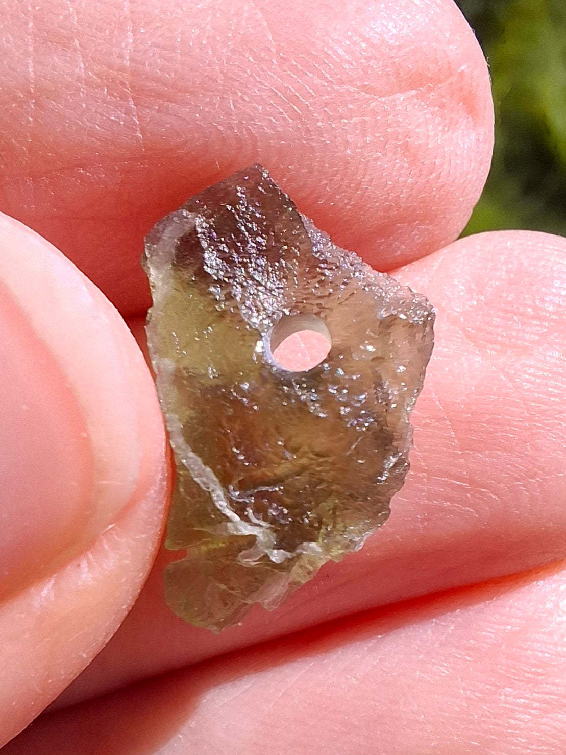 DRILLED, Moldavite Piece, 0.75g, Tektite (Ref: D23)
