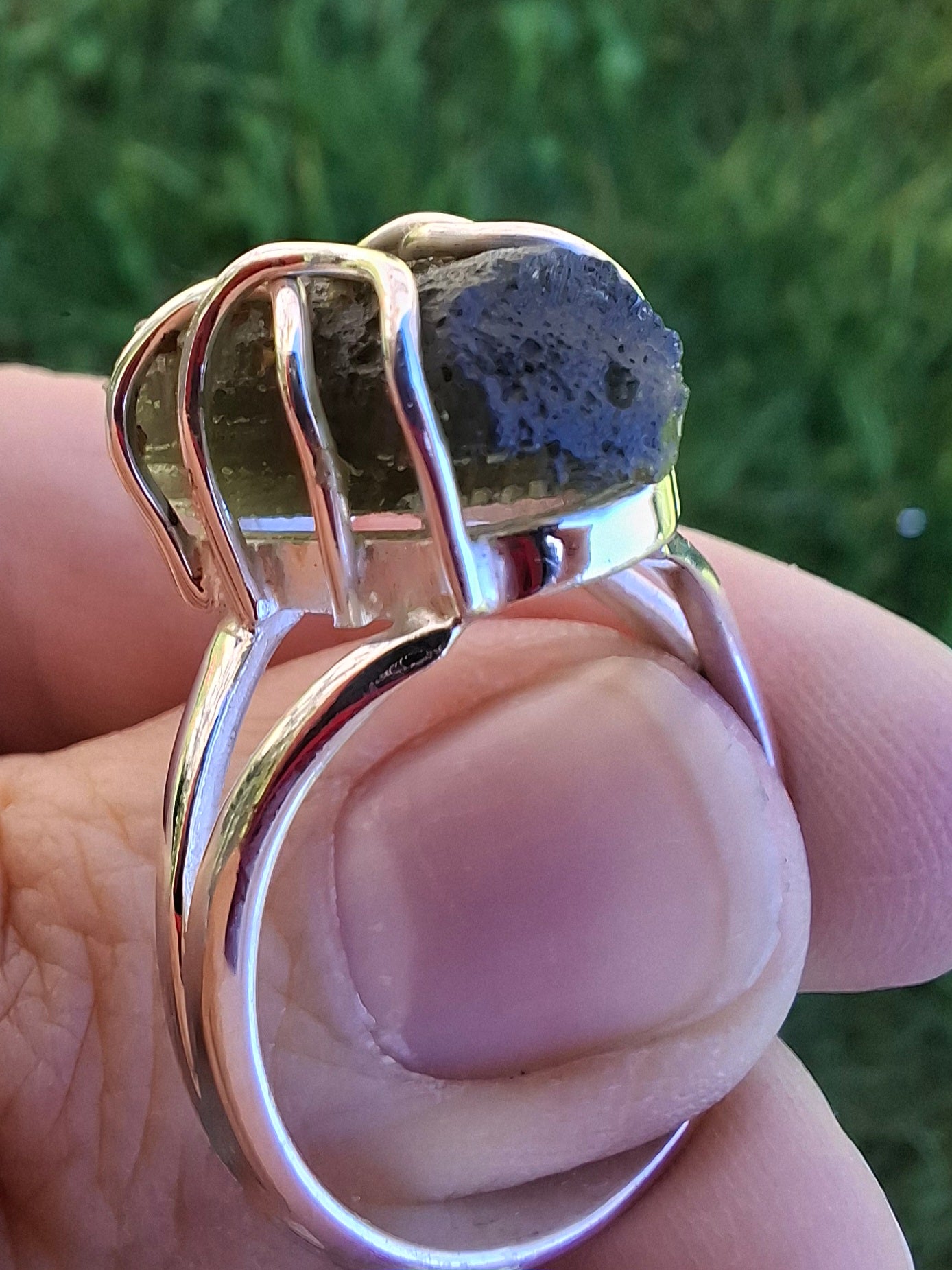 Moldavite Ring, size W, 925 Silver, Tektite (Ref: R15)