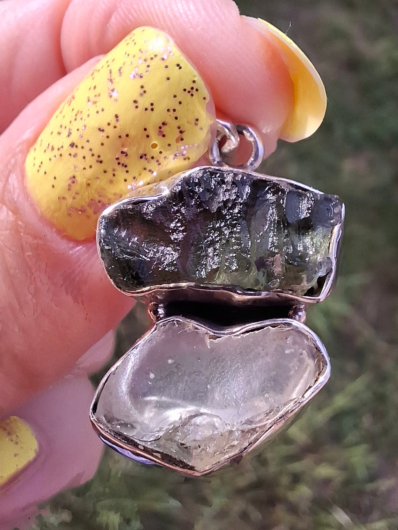 Moldavite & Libyan Desert Glass Pendant, 925 Silver, Tektite (Ref: MLP5)