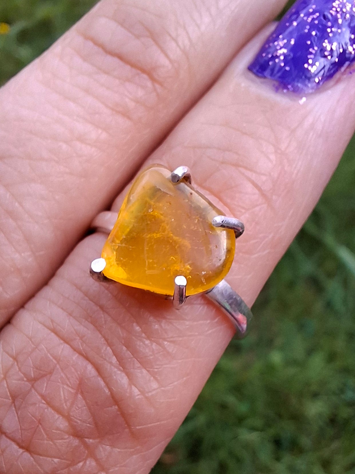 Baltic Amber Ring, size large K/small L, 925 Silver, Fossil (Ref: AR1)