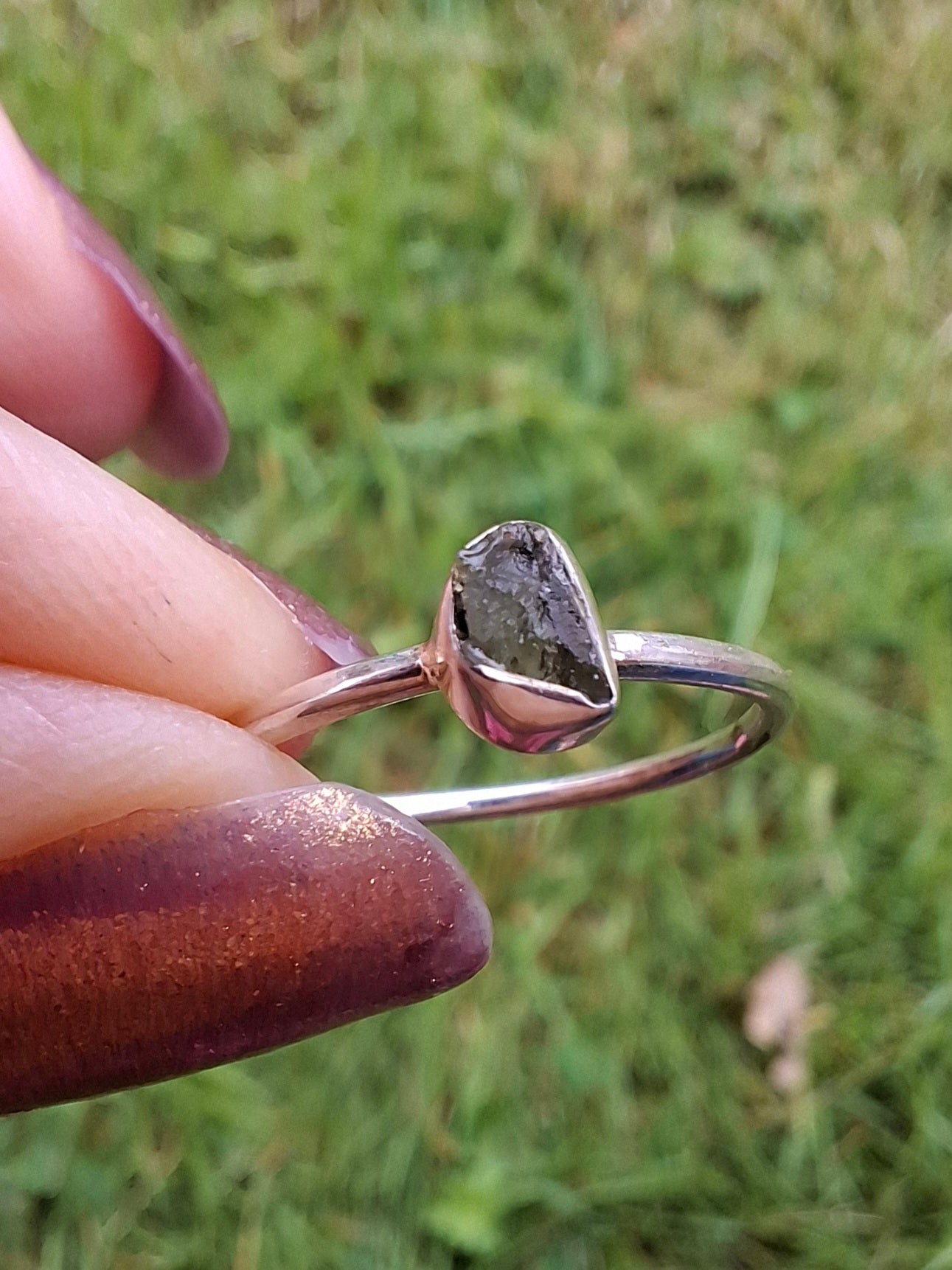 Moldavite Ring, size large M, 925 Silver, Tektite (Ref: R38)