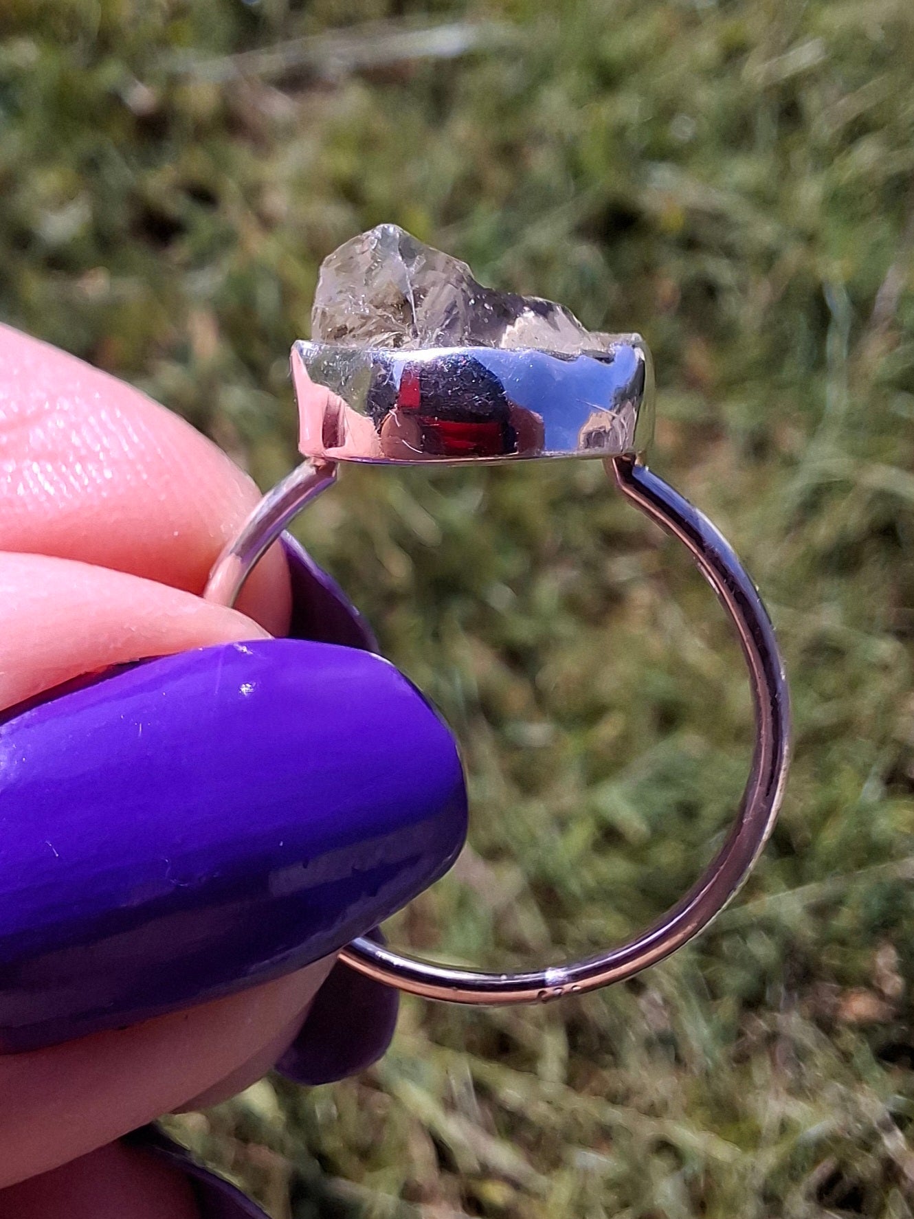 Libyan Desert Glass Ring, size large S/small T, 925 Silver, Tektite (Ref: LR47)