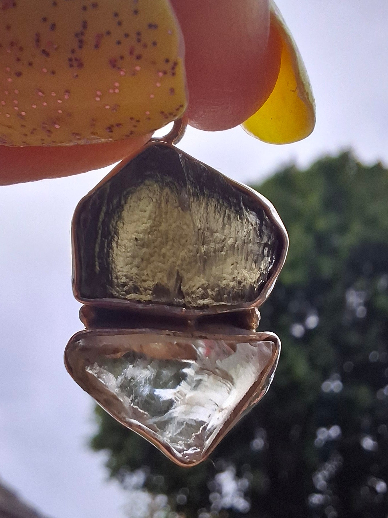 Moldavite & Libyan Desert Glass Pendant, 925 Silver, Tektite (Ref: MLP3)
