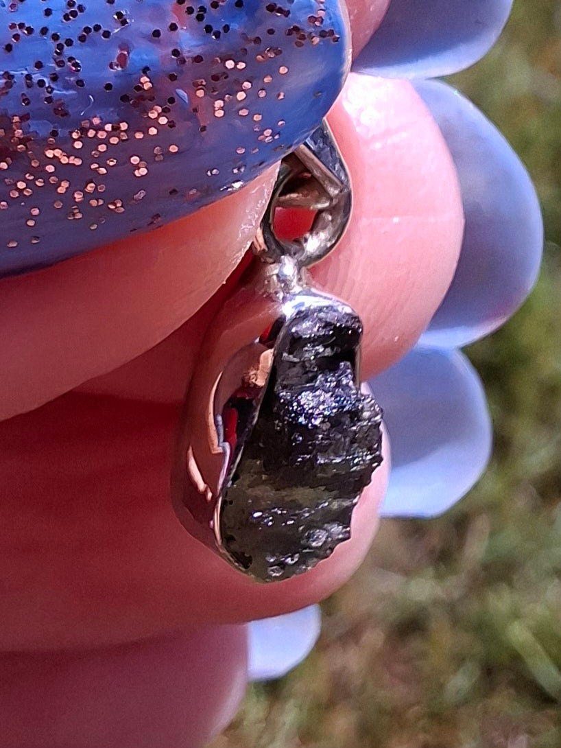 Moldavite Pendant, 925 Silver, Tektite (Ref: P89)
