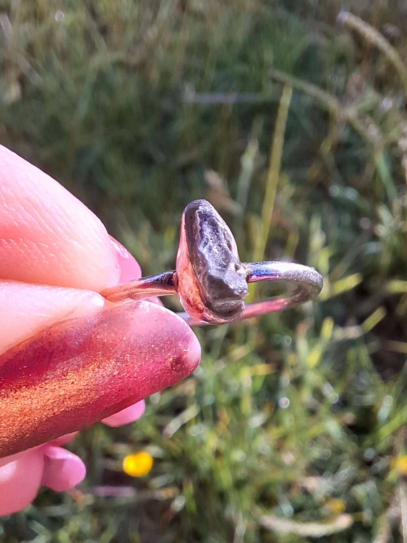 Moldavite Ring, size large M, 925 Silver, Tektite (Ref: R30)