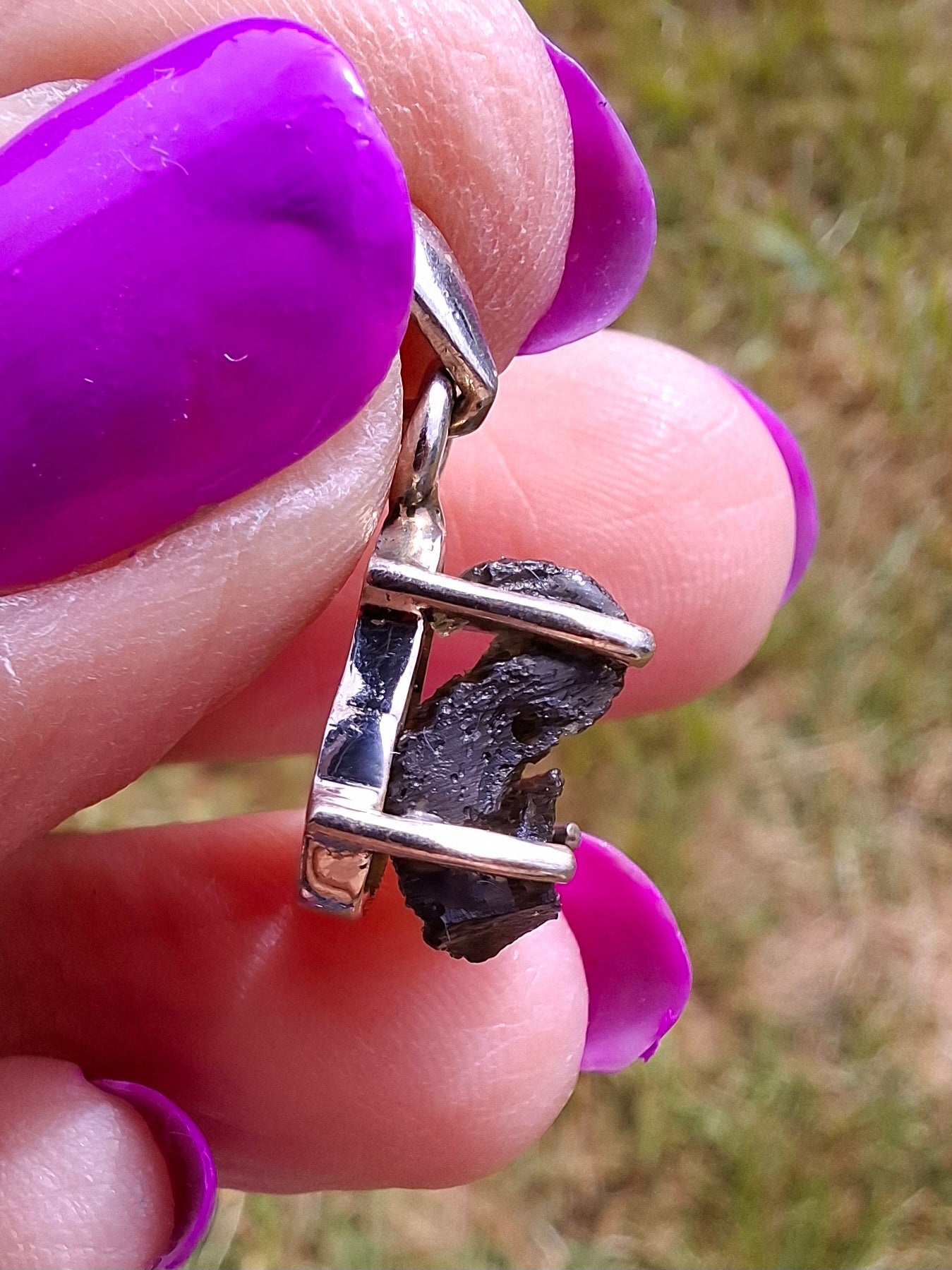 Moldavite Claw Pendant, 925 Silver, Tektite (Ref: P21)