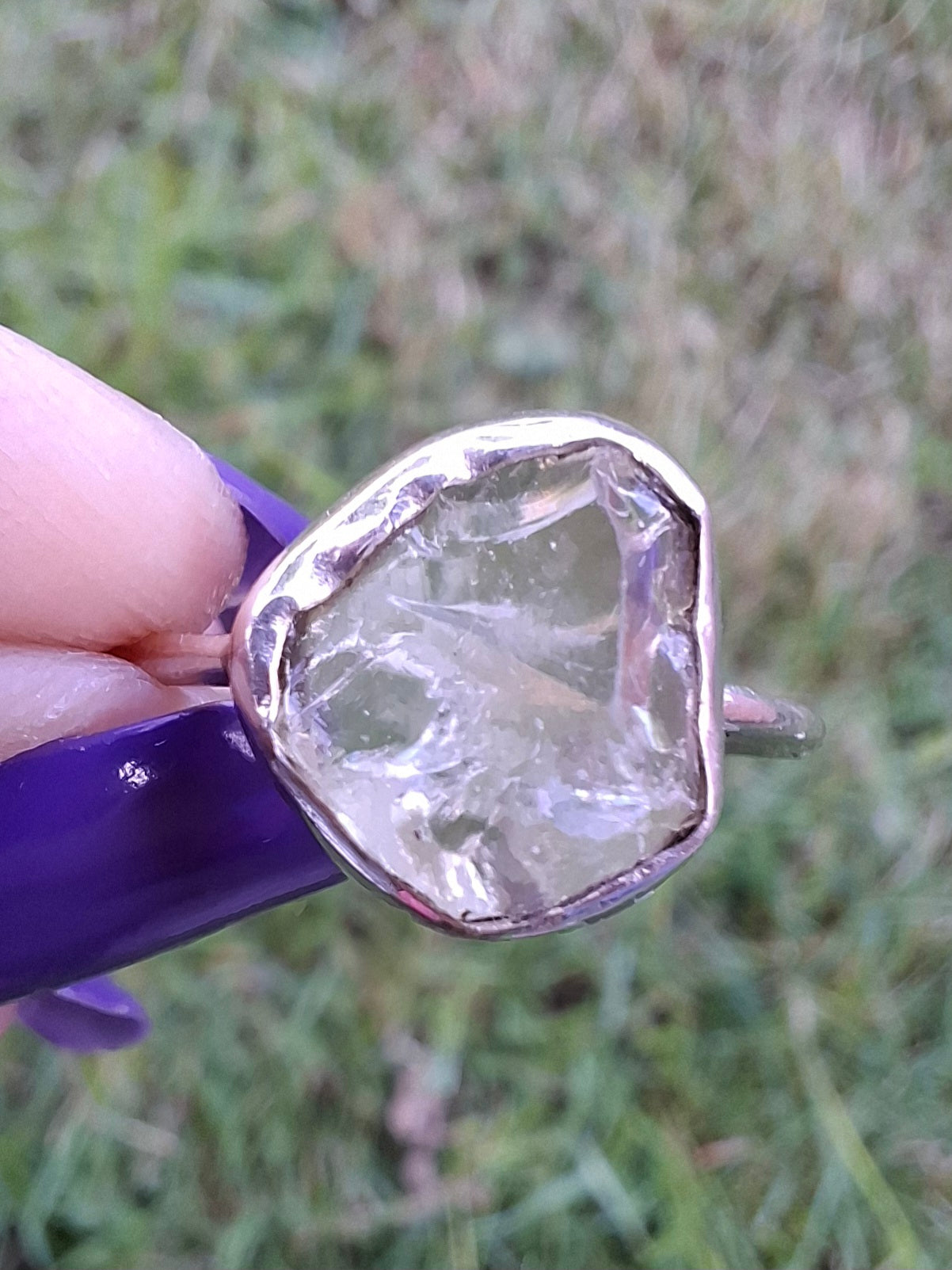 Libyan Desert Glass Ring, size large T, 925 Silver, Tektite (Ref: LR50)
