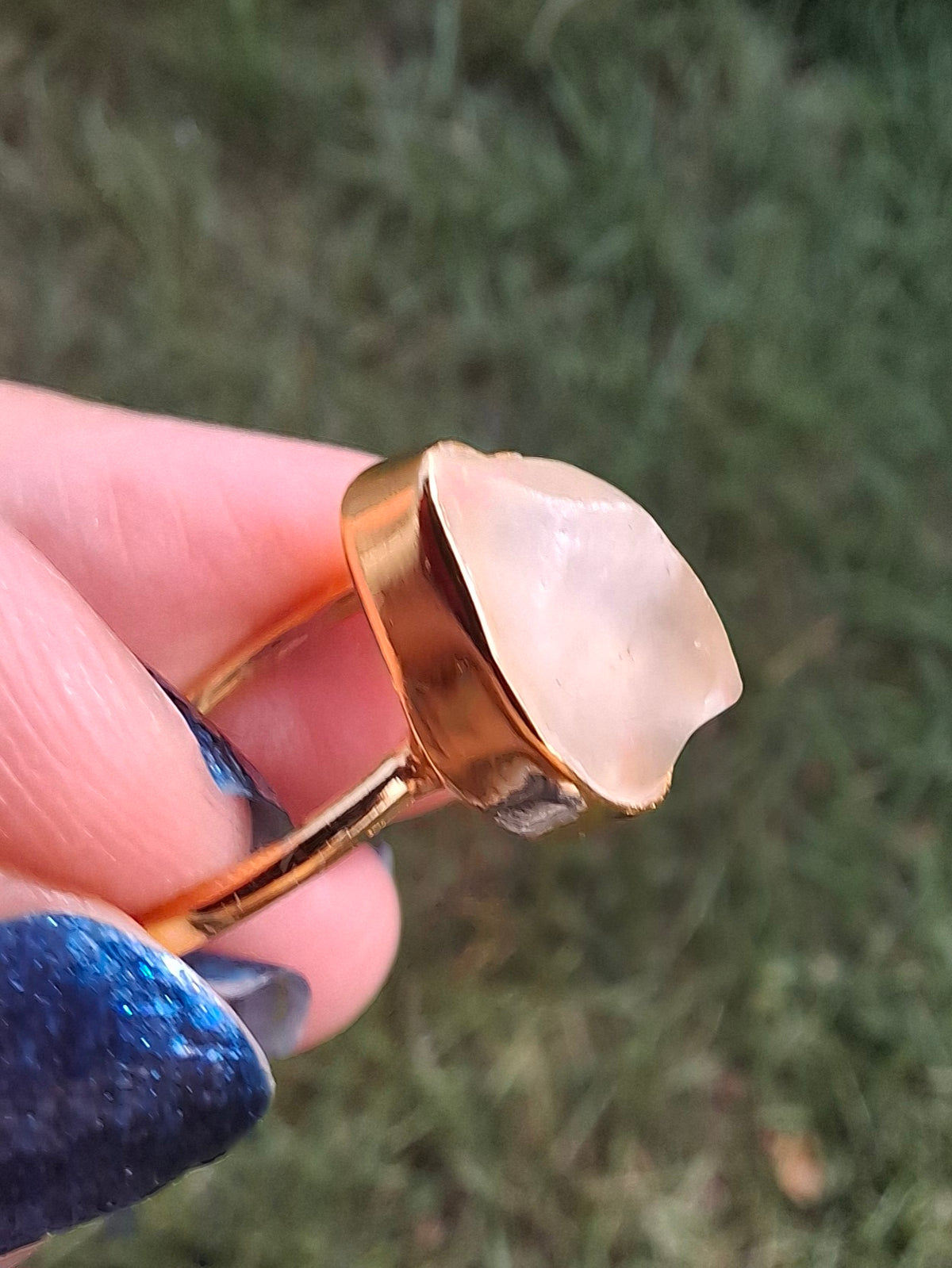 Libyan Desert Glass Ring, 14K GOLD Plated, size small O, Tektite (Ref: LR74)