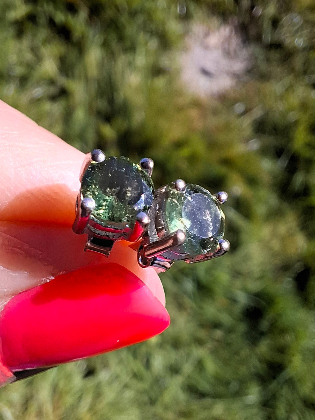 Moldavite (faceted) 5mm STUD EARRINGS, 925 Silver, Tektite (Ref: Pair51)