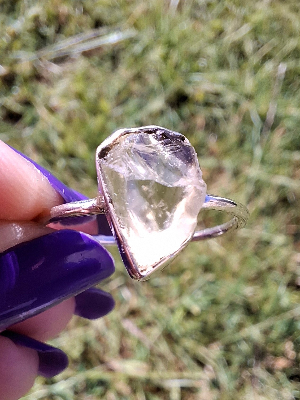Libyan Desert Glass Ring, size large T, 925 Silver, Tektite (Ref: LR48)