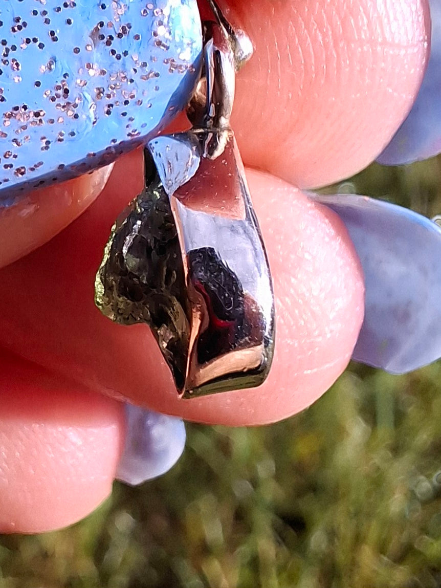 Moldavite Pendant, 925 Silver, Tektite (Ref: P45)
