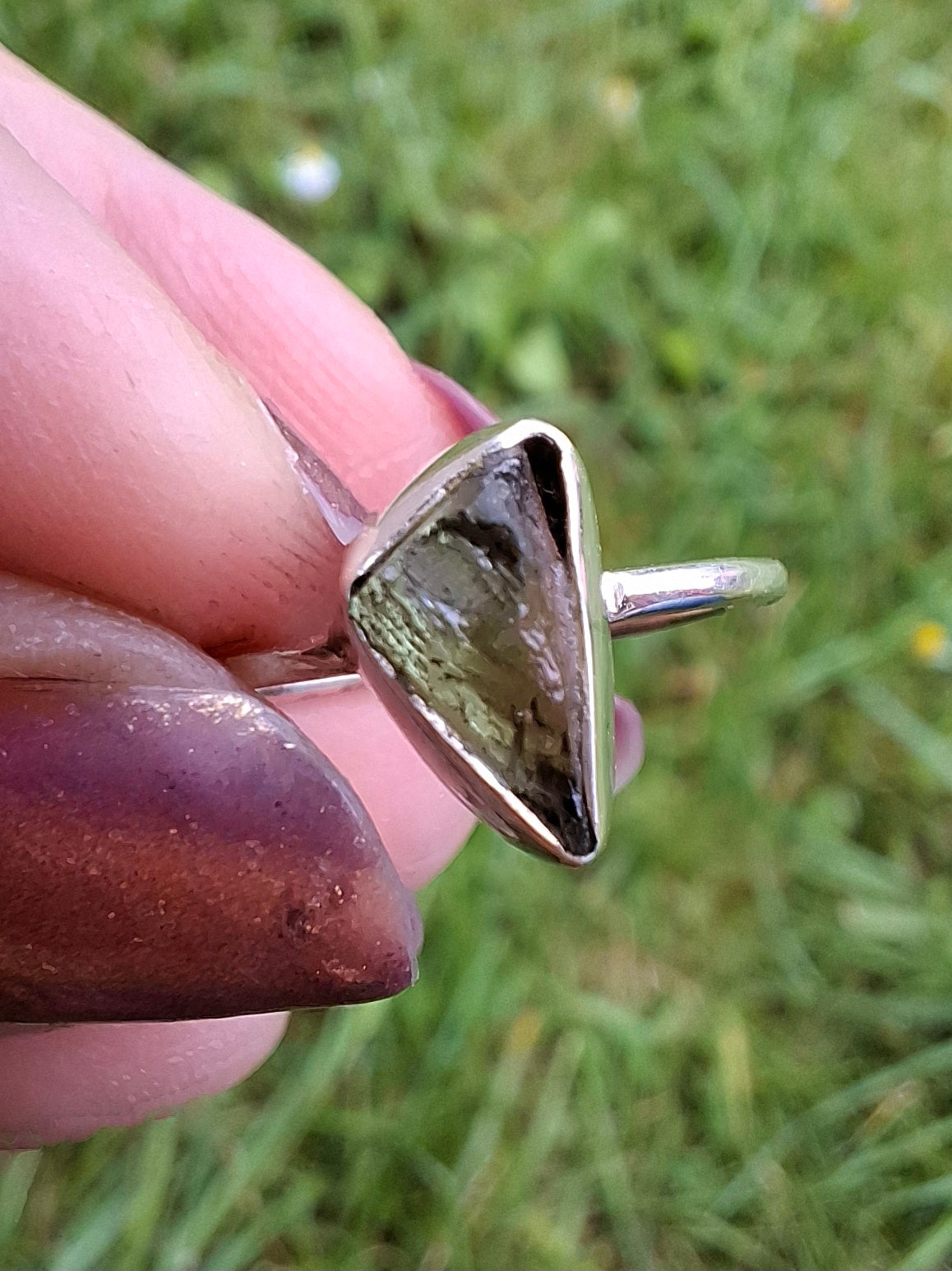 Moldavite Ring, size large K/small L, 925 Silver, Tektite (Ref: R57)