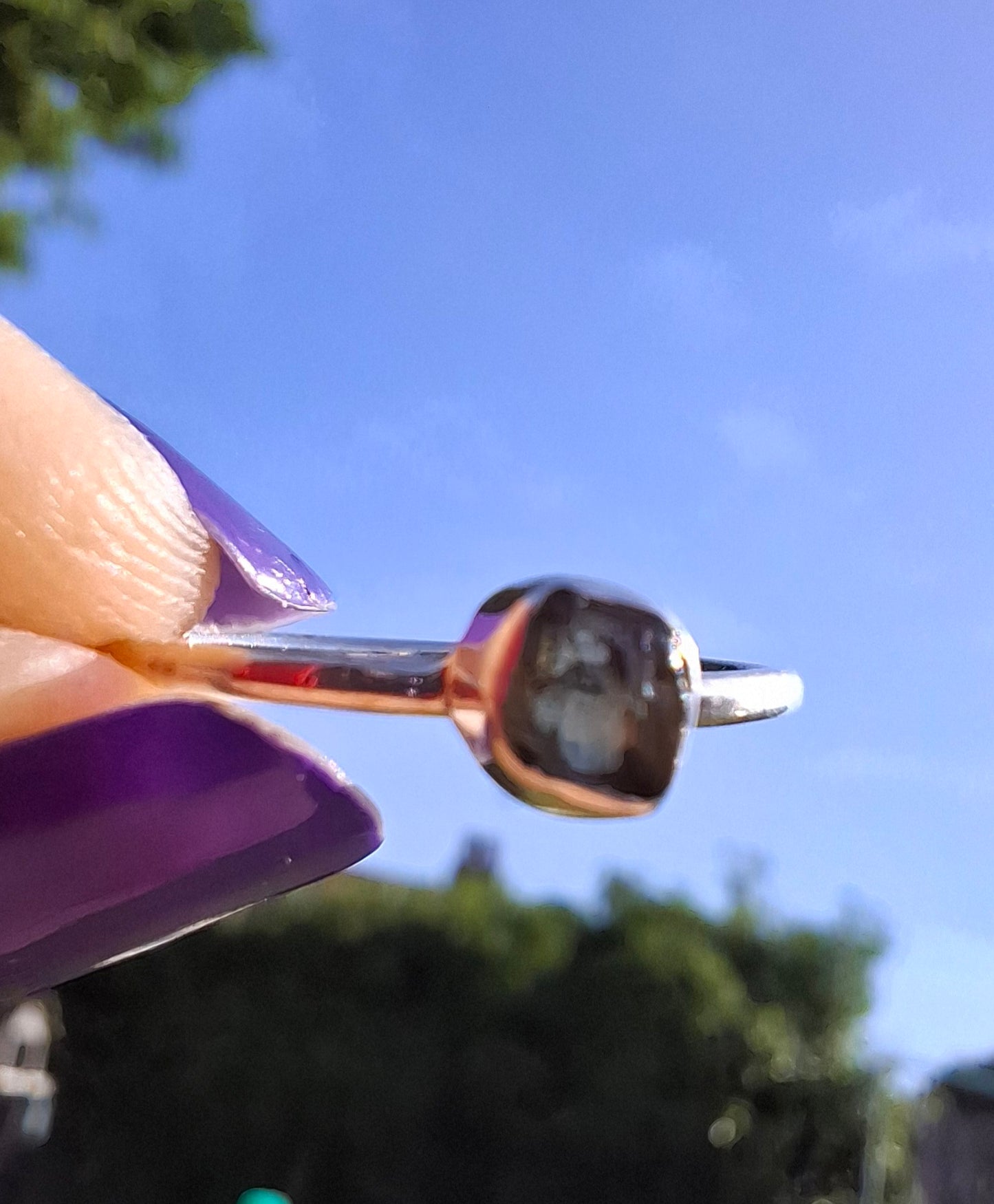 Moldavite Ring, size large L/small M, 925 Silver, Tektite (Ref: R37)