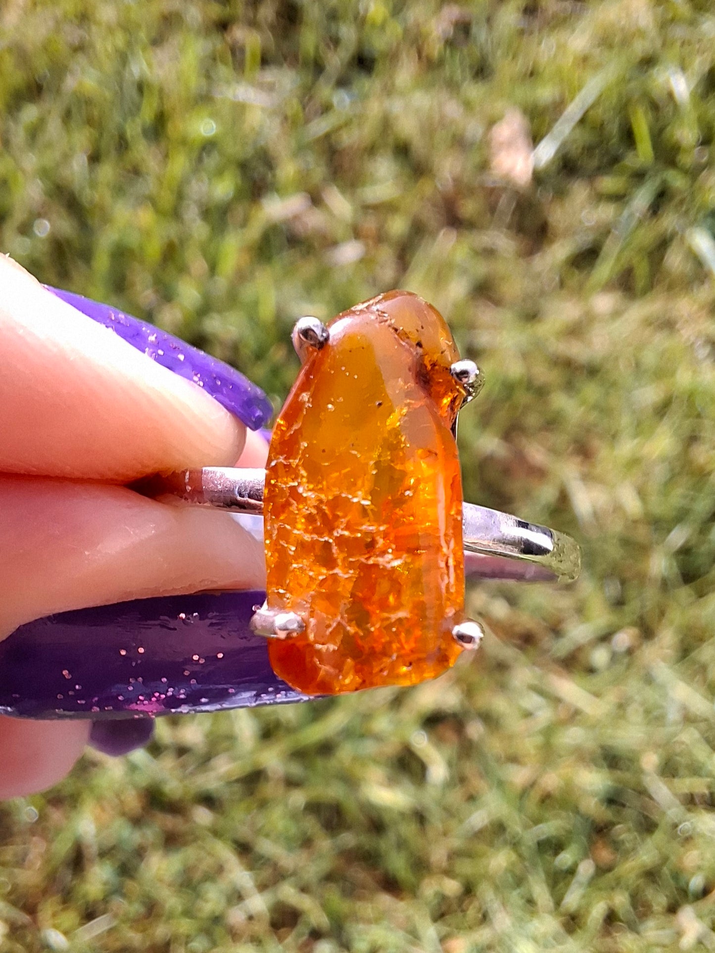 Baltic Amber Ring, size large Y, 925 Silver, Fossil (Ref: AR22)