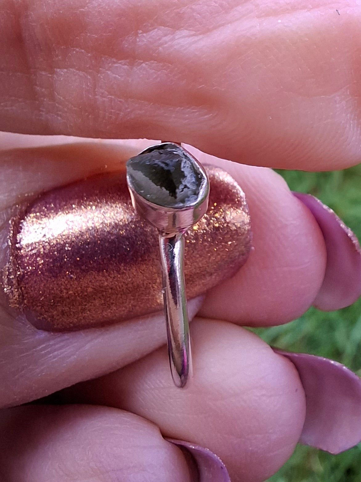 Moldavite Ring, size M, 925 Silver, Tektite (Ref: R31)