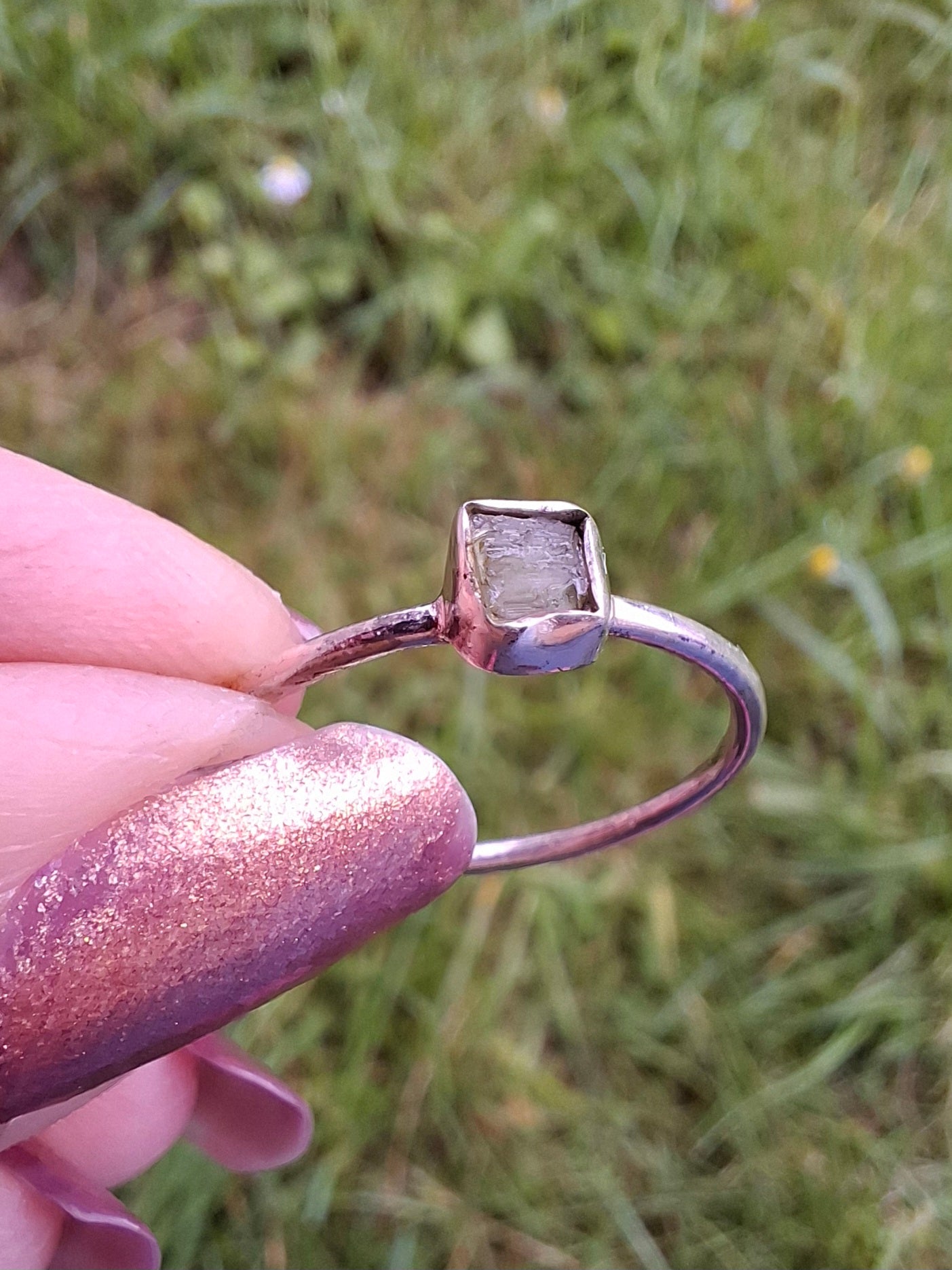 Moldavite Ring, size large R/small S, 925 Silver, Tektite (Ref: R65)