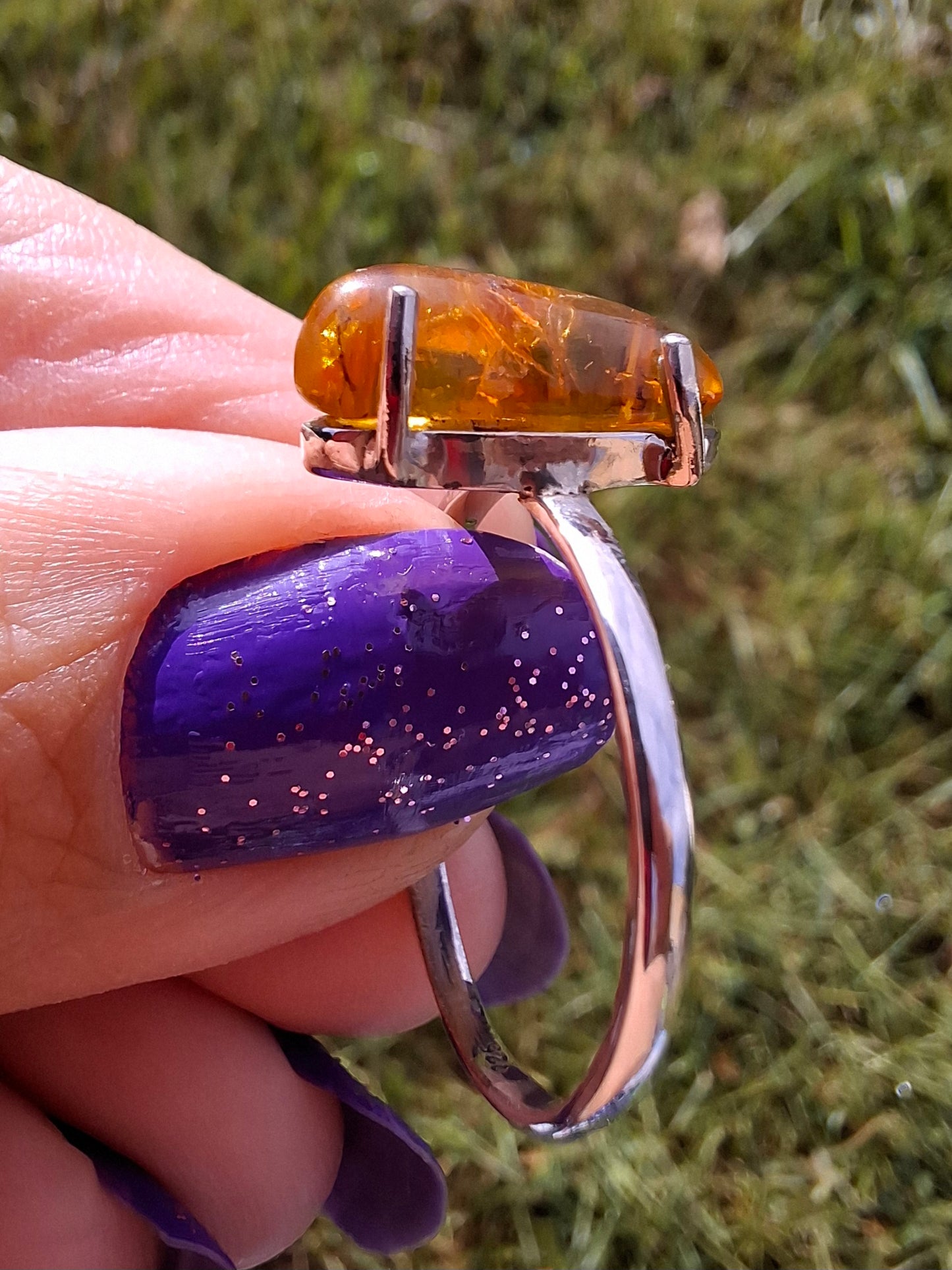 Baltic Amber Ring, size large V, 925 Silver, Fossil (Ref: AR25)
